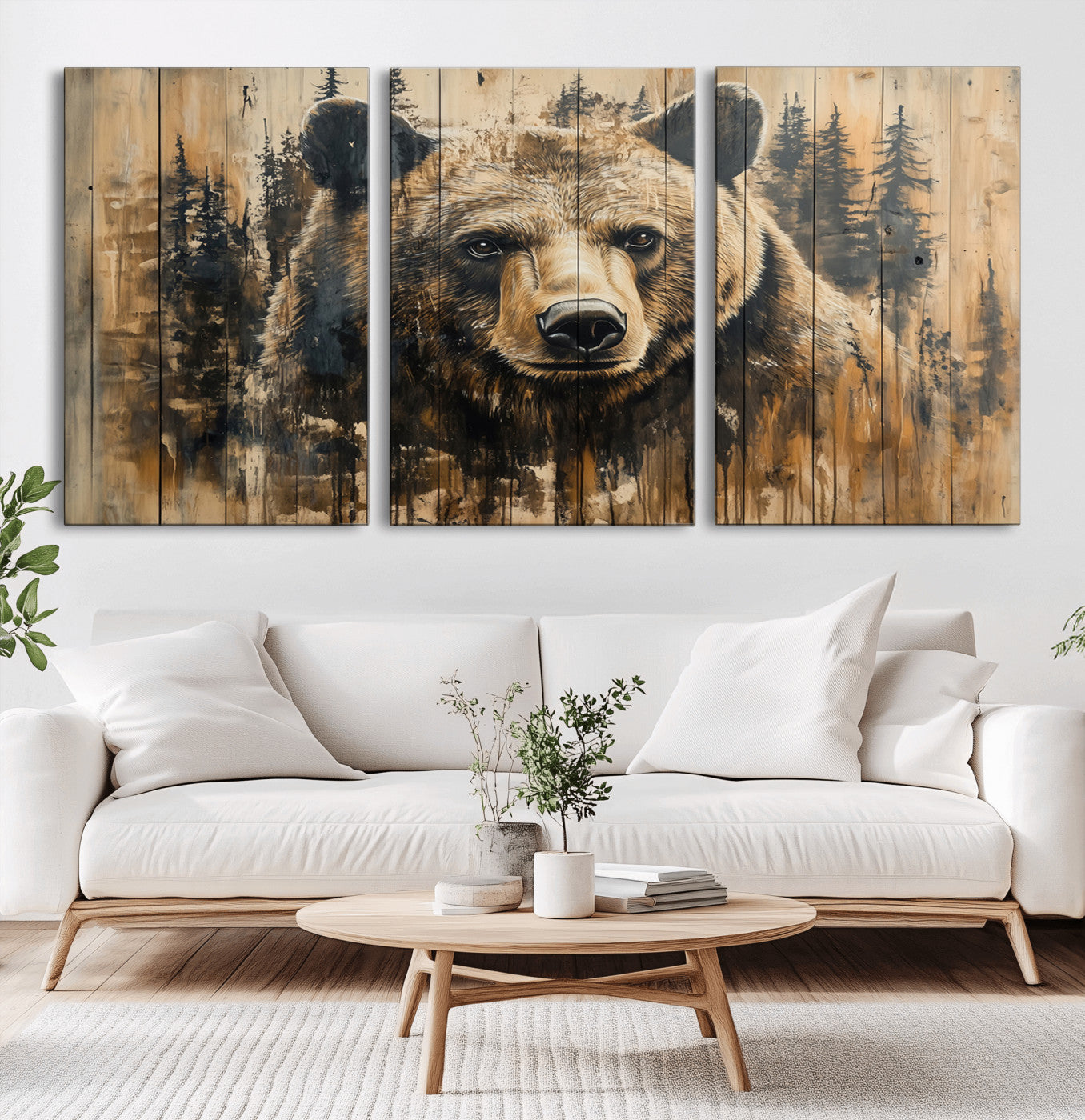 MGV-CV-60X30-3P - Majestic Grizzly 399 Bear Wall Art | 3-Panel Rustic Canvas Print for Living Room, Office, or Cabin