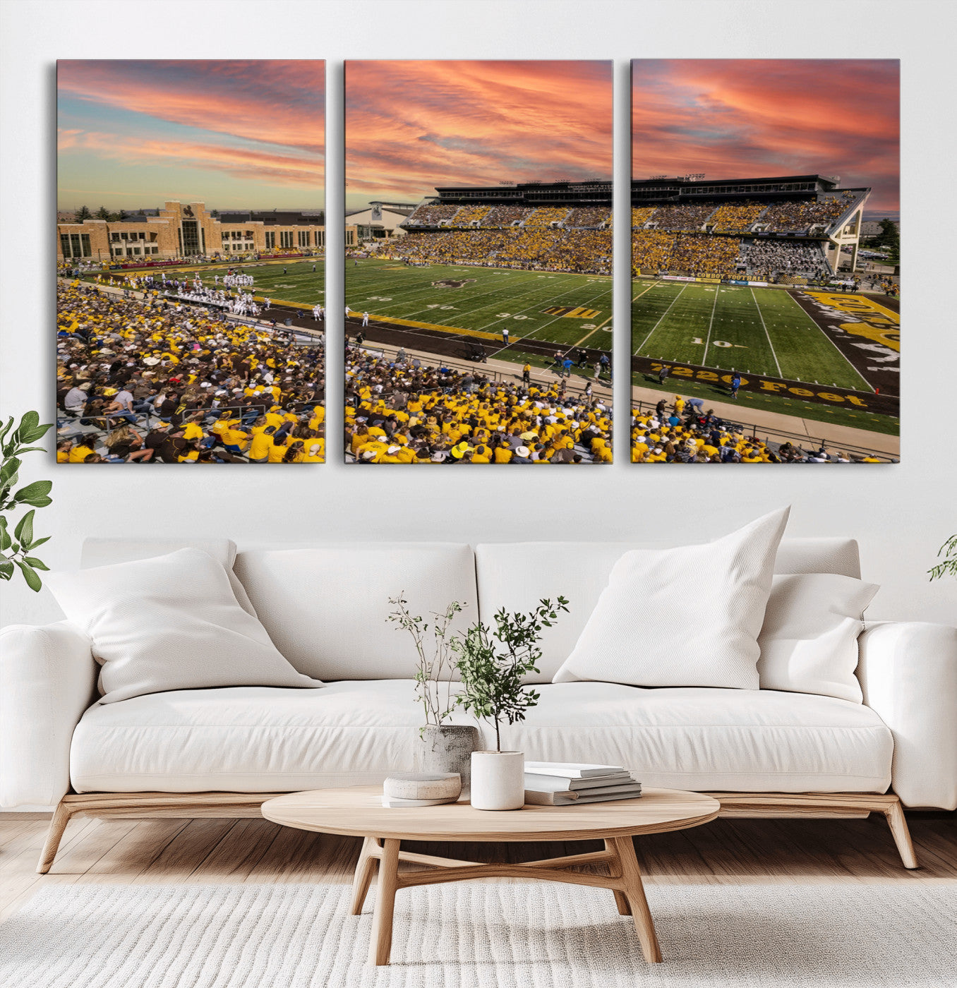 MGV-CV-60X30-3P - University of Wyoming Cowboys Football Team Print - Laramie Jonah Field War Memorial Stadium Wall