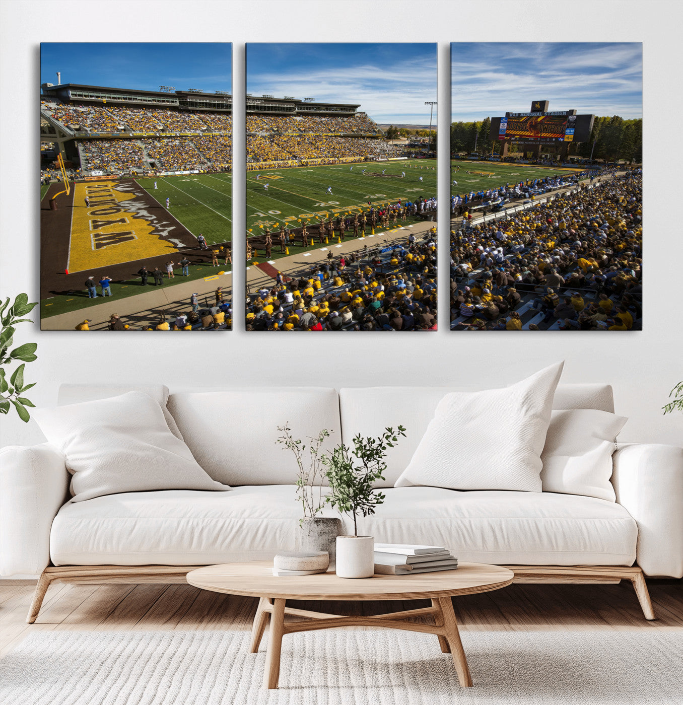 MGV-CV-60X30-3P - University of Wyoming Cowboys Football Team Print - Laramie Jonah Field War Memorial Stadium Wall