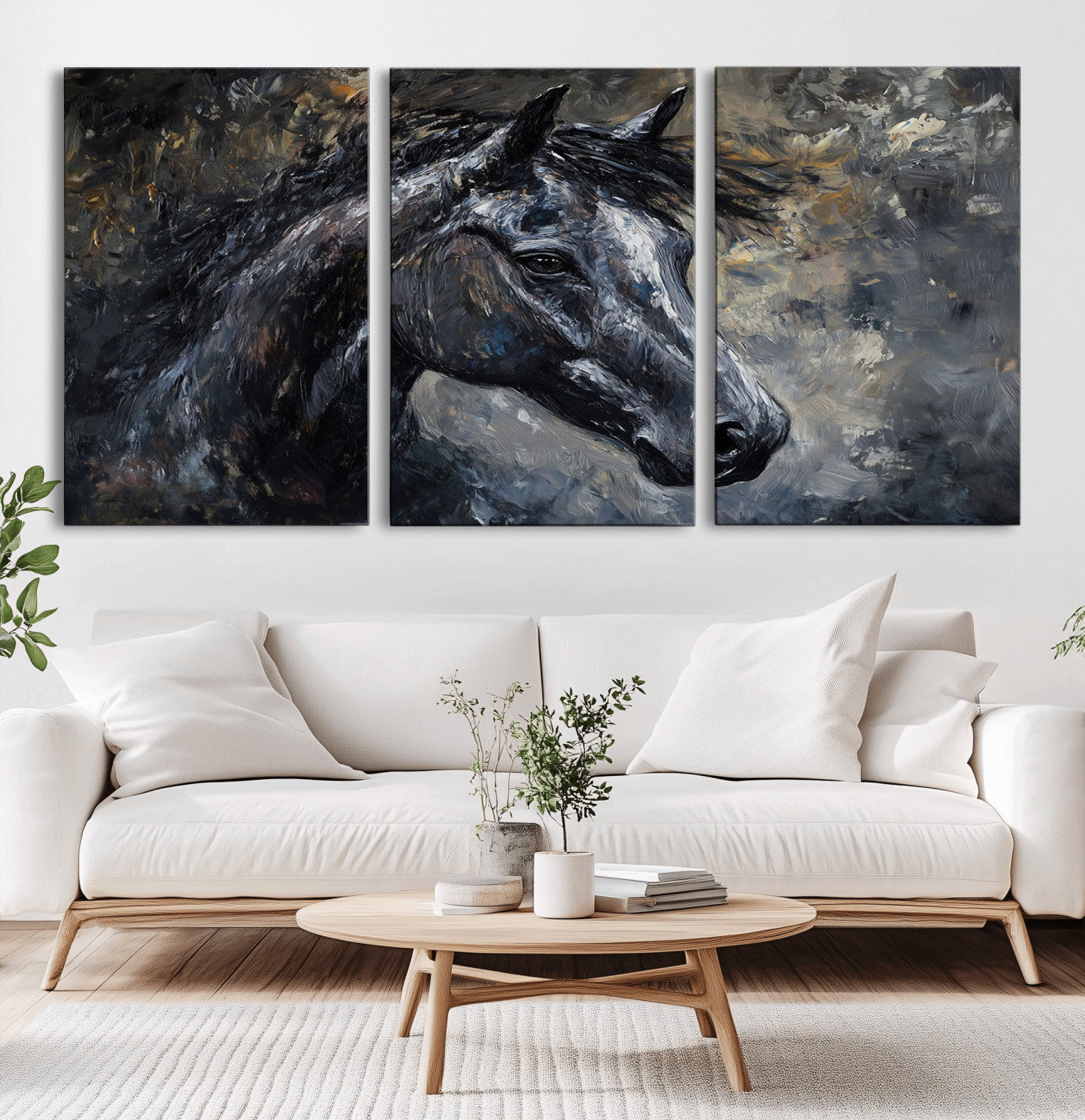 MGV-CV-60X30-3P - Large Abstract Horse Wall Art Canvas Print | Farmhouse Wall Decor | Rustic Horse Art | Western Cabin