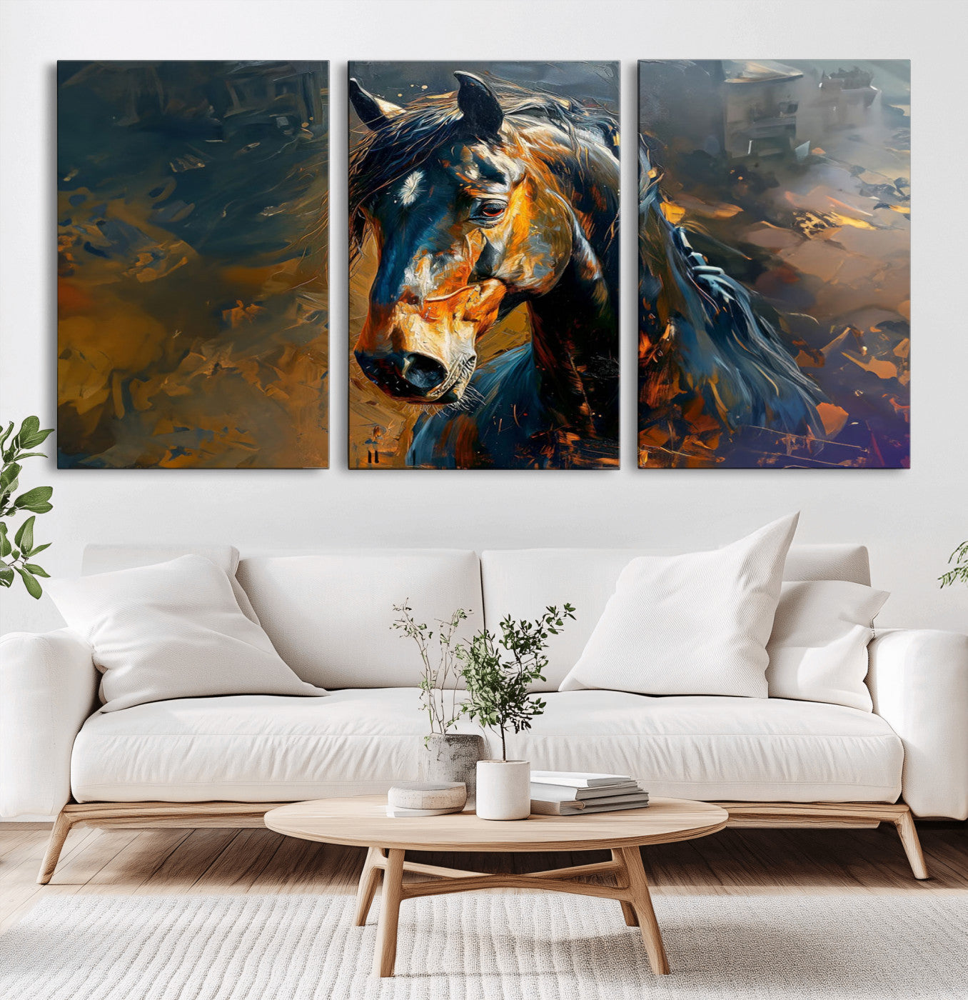 MGV-CV-60X30-3P - Abstract Horse Wall Art Canvas Print | Farmhouse Wall Decor | Western Cabin Art | Rustic Horse Decor