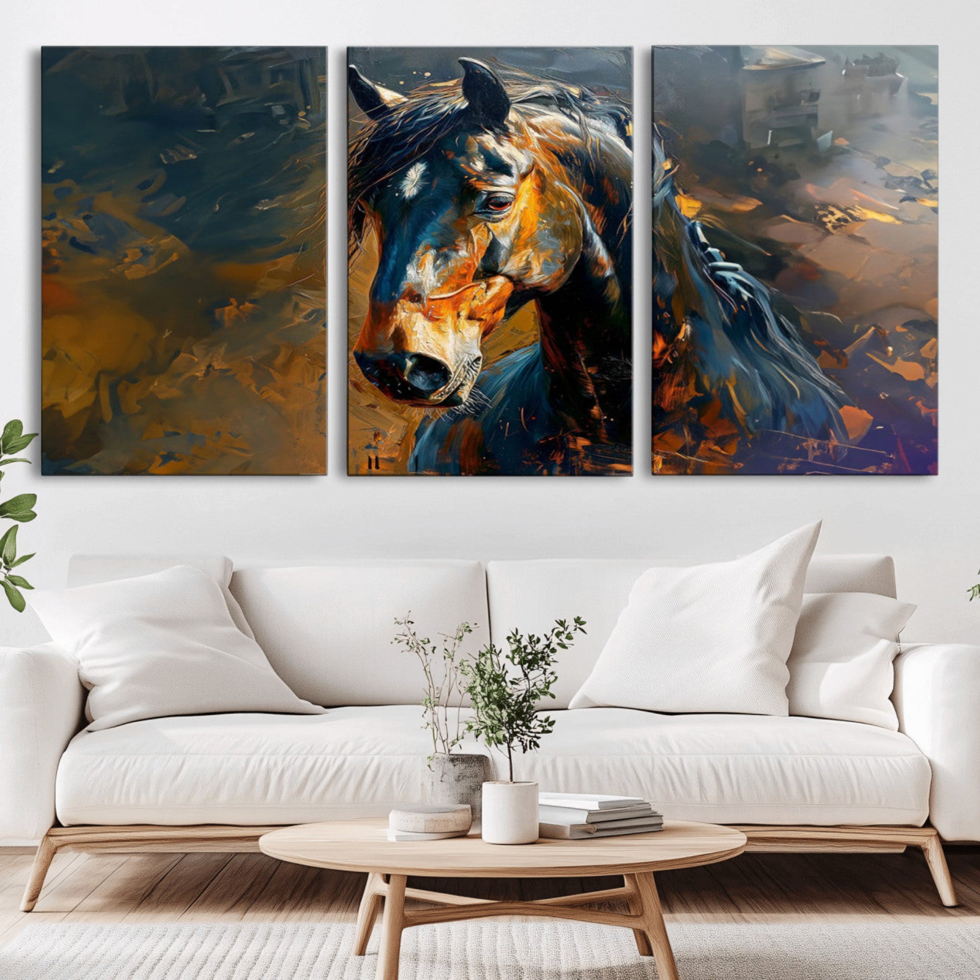 29909-MGV-CV-36X24-Abstract Horse Wall Art Canvas Print | Farmhouse Wall Decor | Western Cabin Art | Rustic Horse Decor