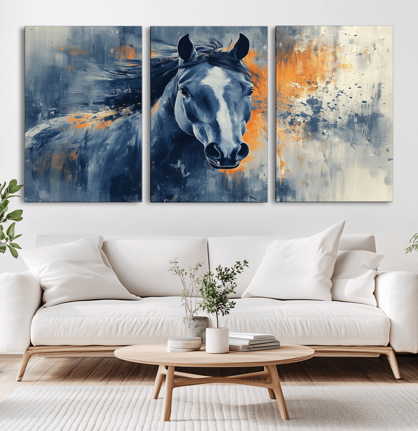 MGV-CV-60X30-3P - Abstract Blue Horse Wall Art Print Canvas | Horse Wall Art Print | Western Decor for Farmhouse |