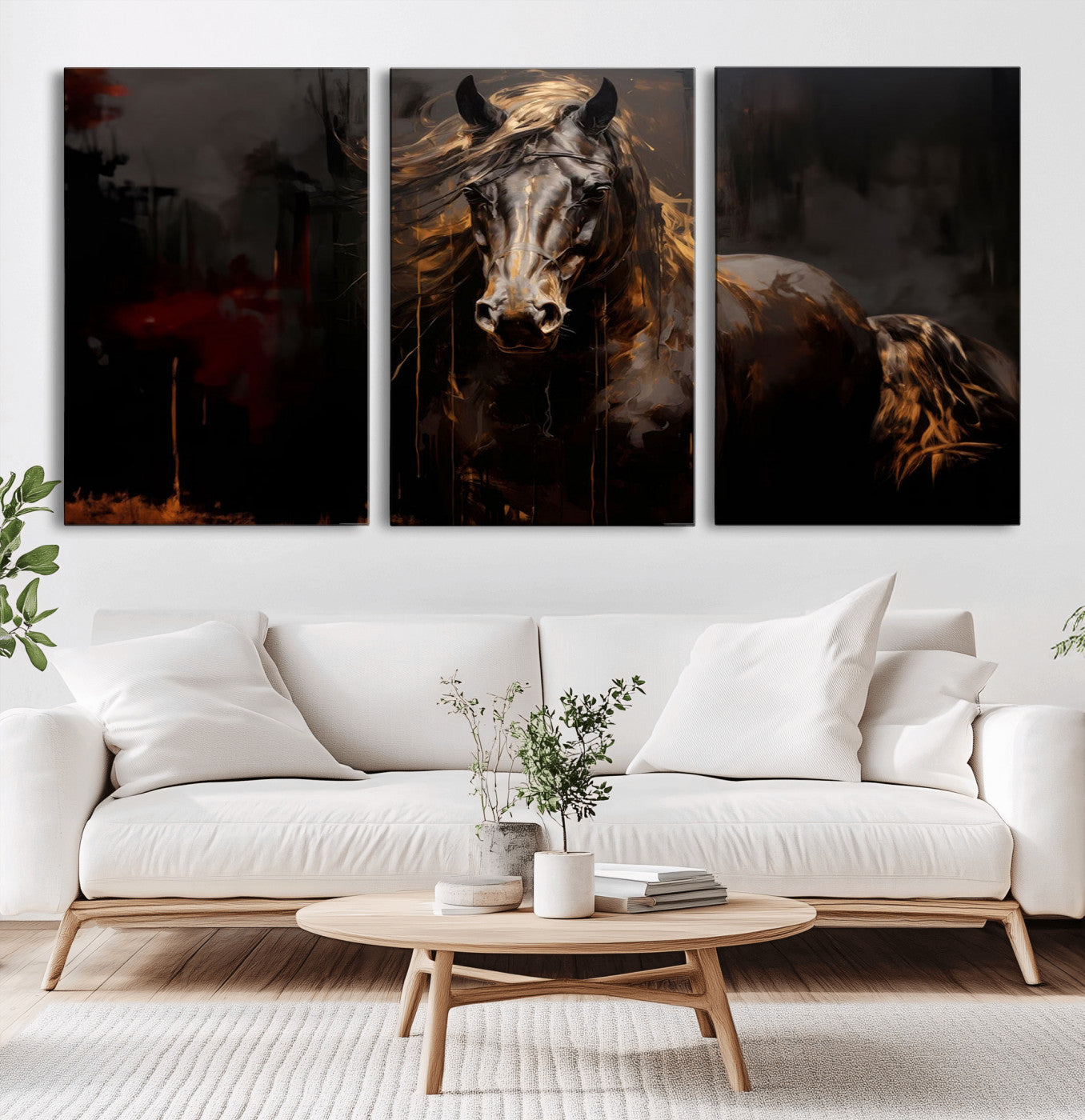 MGV-CV-60X30-3P - Abstract Black Horse Canvas Print for Farmhouse Wall Art | Abstract Equine Wall Art | Western Decor