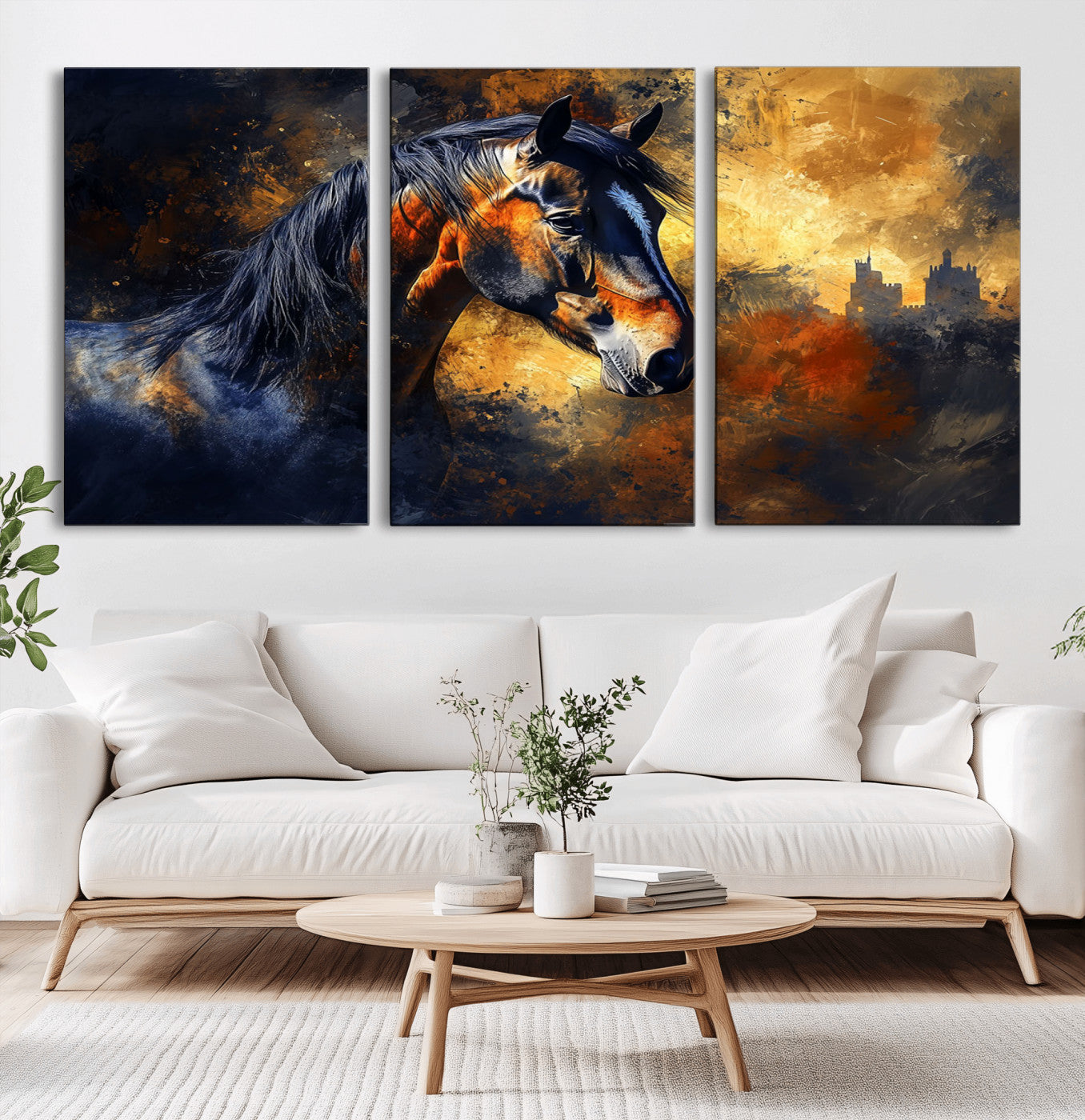 MGV-CV-60X30-3P - Abstract Horse Art Print - Abstract Canvas Wall Art | Perfect for Rustic Farmhouse, Modern, or