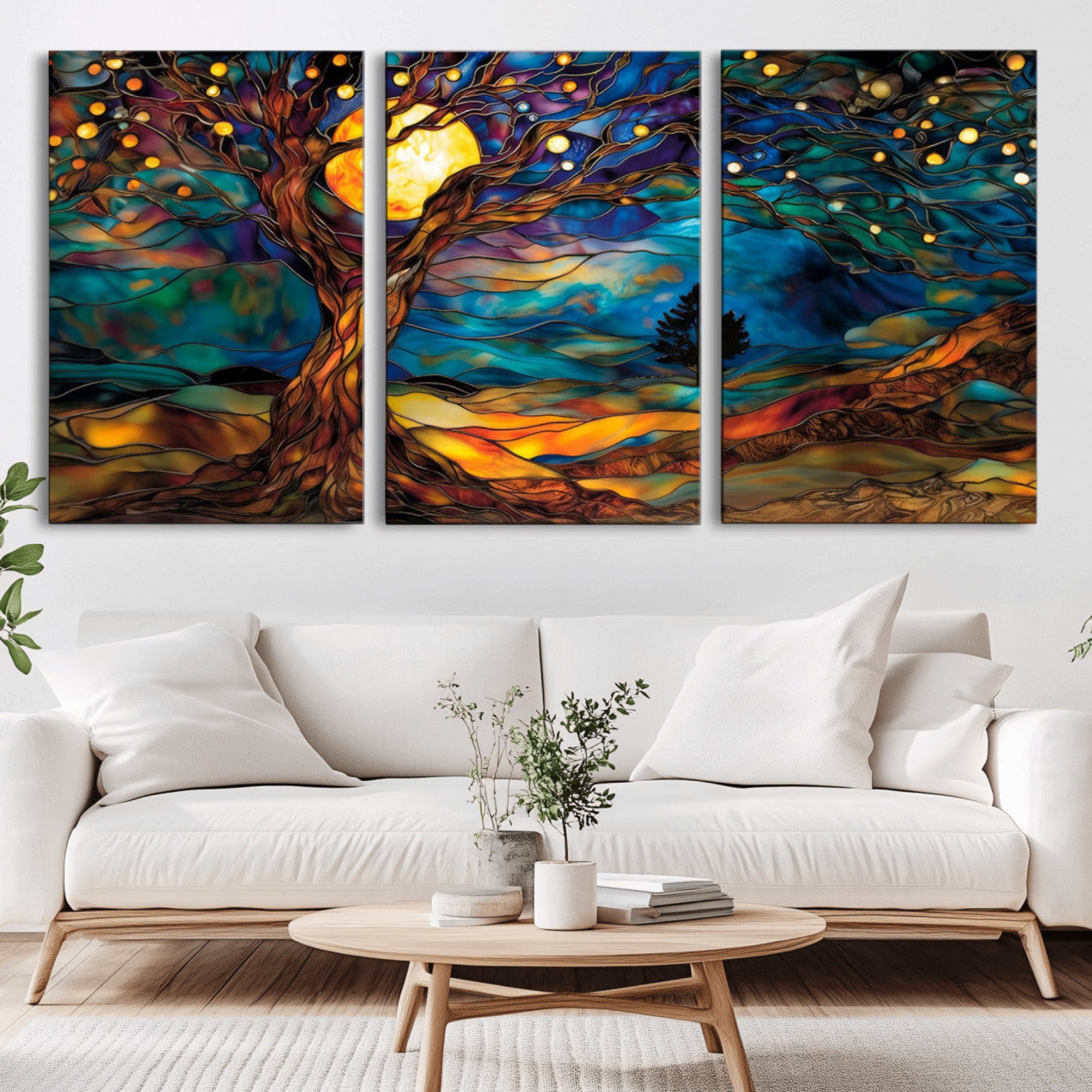 18319-MGV-CV-36X24-Tree of Life Wall Art - Yggdrasil Tree of Life Canvas Print - Vibrant Moonlit Tree Wall Art, Tree