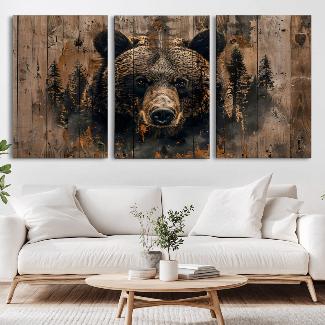 Rustic Grizzly 399 Wall Art, Triptych Canvas Print, Rustic Decor