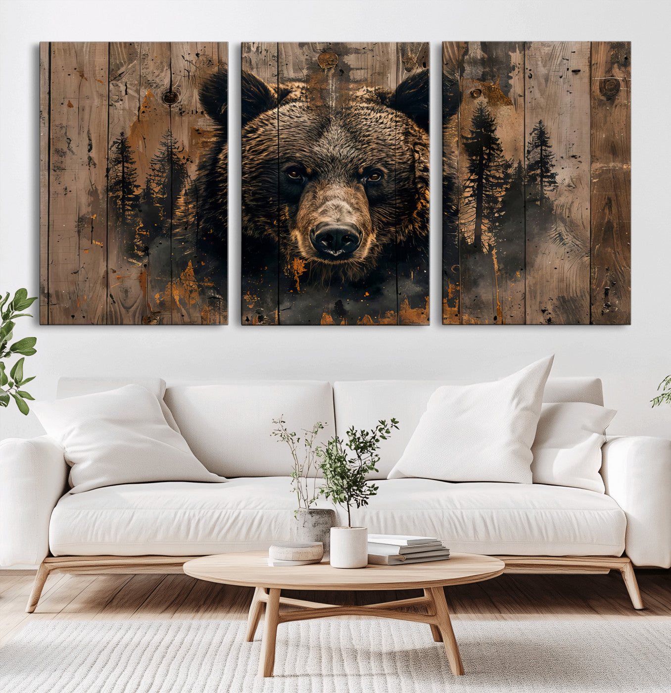 -Rustic Grizzly 399 Wall Art | Triptych Canvas Print | Rustic Cabin Wall Decor | Perfect for
