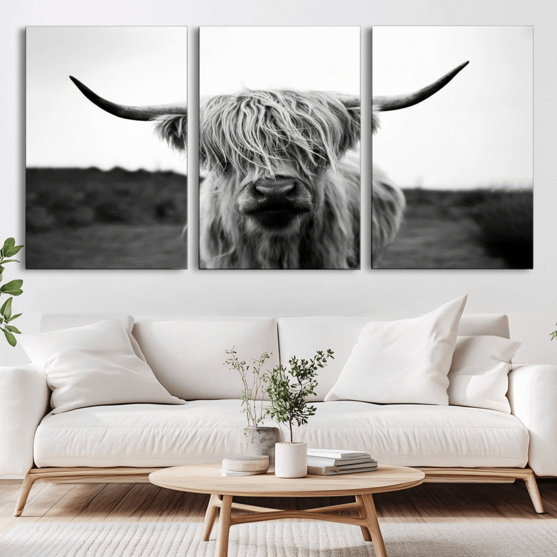 Highland Cow Wall Art, Black and White Farmhouse Decor