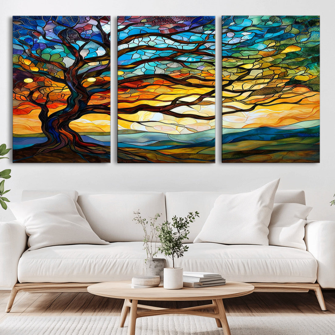 Mosaic Tree Wall Art | Ready to Hang Stained Glass Style Canvas Print