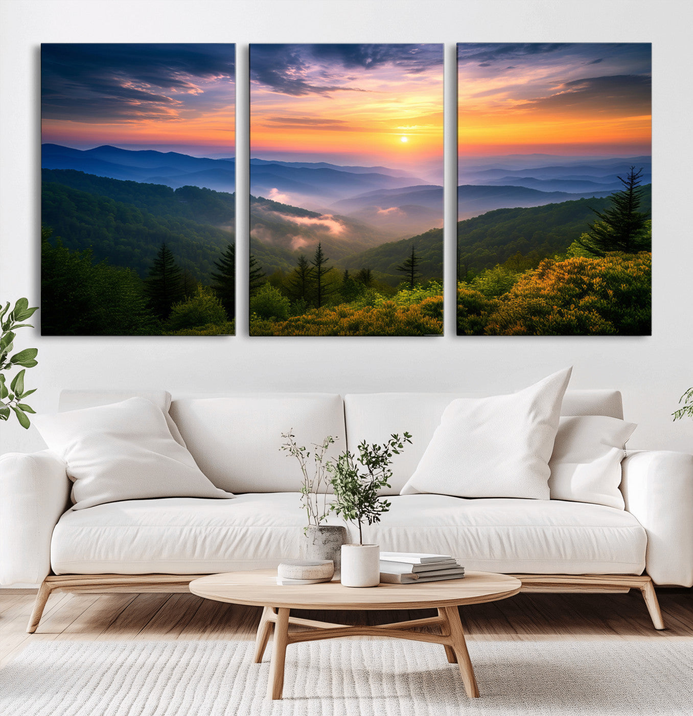 MGV-CV-60X30-3P - Majestic Mountain Sunrise Print | Landscape Wall Art | Canvas Print Ready to Hang | Farmhouse Wall