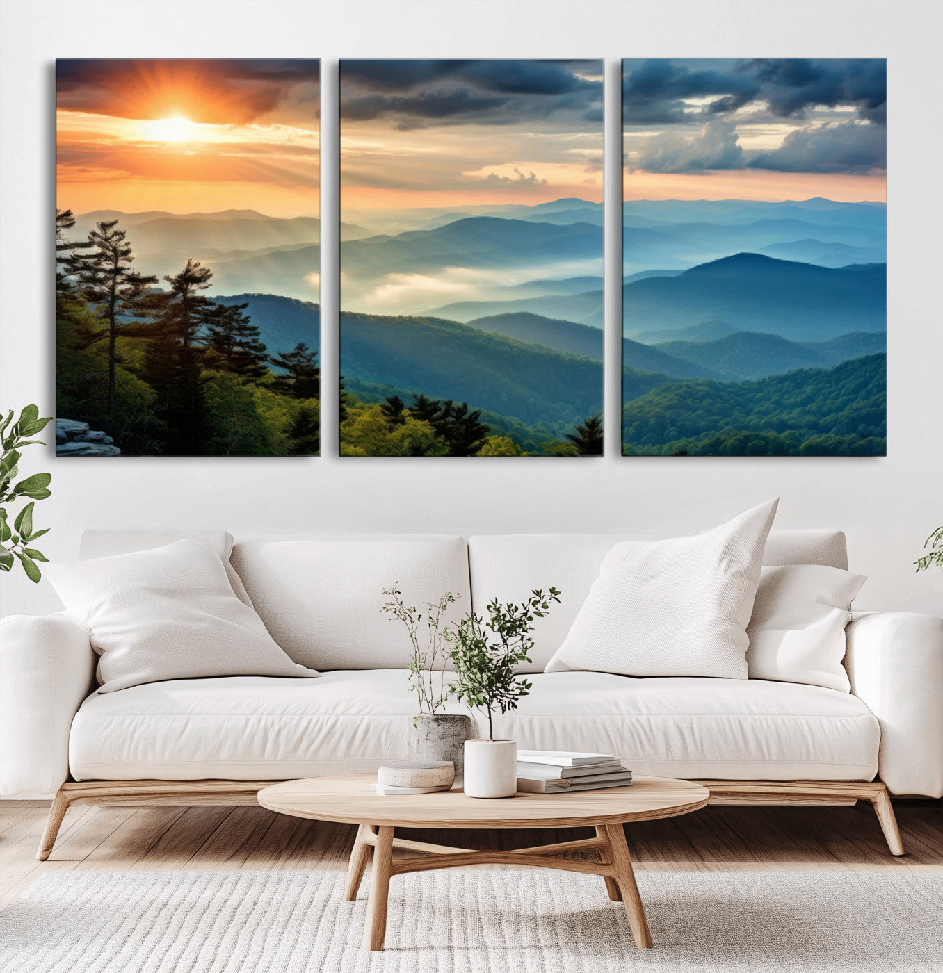 MGV-CV-60X30-3P - Sunrise Over Mountain Range Wall Art Canvas Print, Farmhouse Wall Decor, Cabin Wall Art