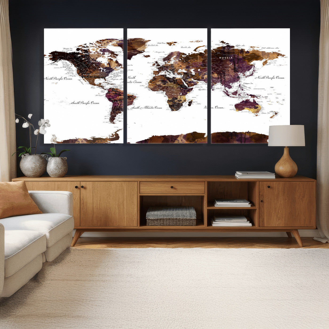 50611-MGV-CV-36X24 - Push Pin World Map Canvas Print – Framed Wall Art for Couples to Track Their Travels – Anniversary