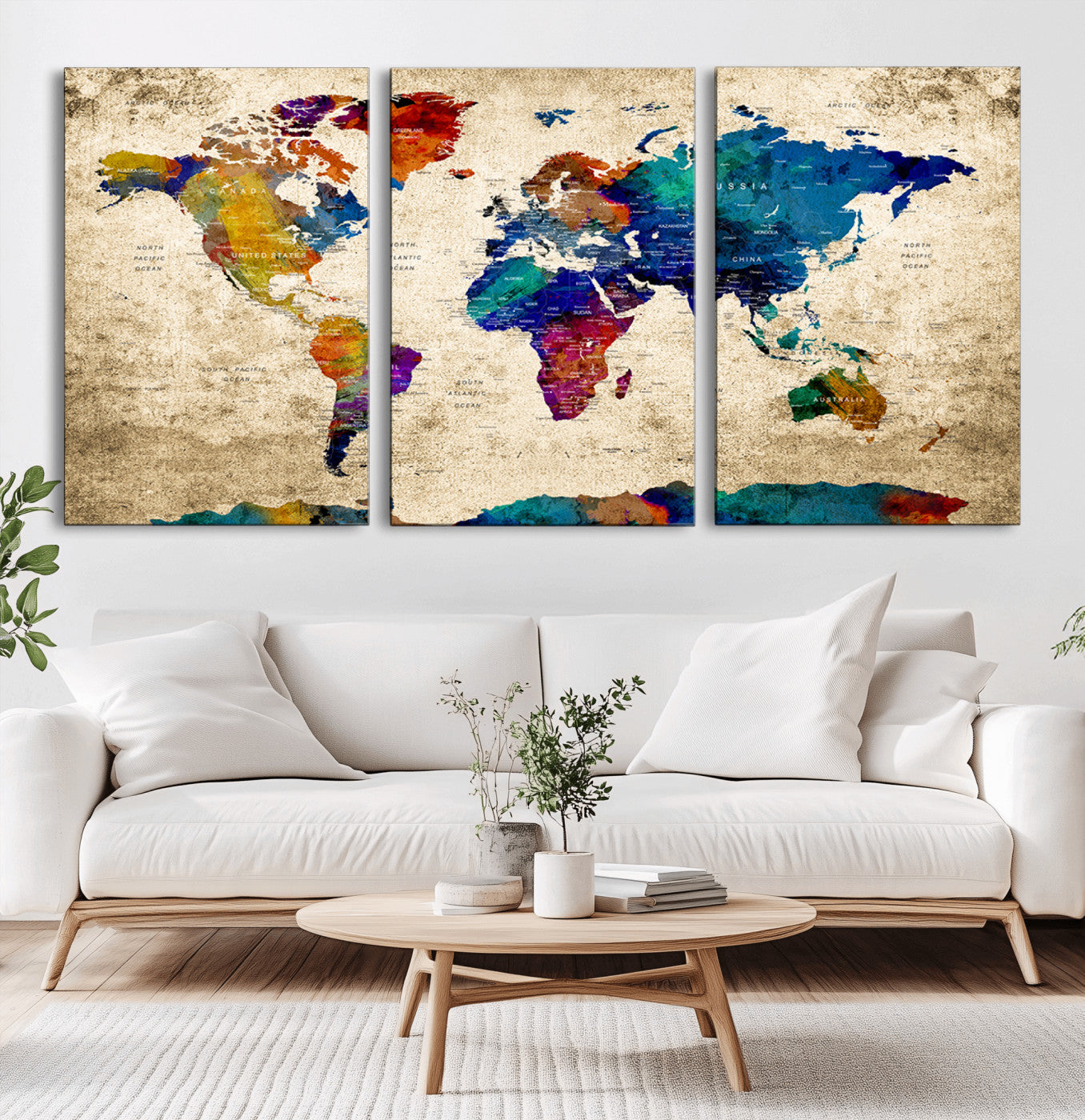 MGV-CV-60X30-3P - Push Pin World Map Canvas Print – Framed Wall Art for Couples to Track Their Travels – Anniversary
