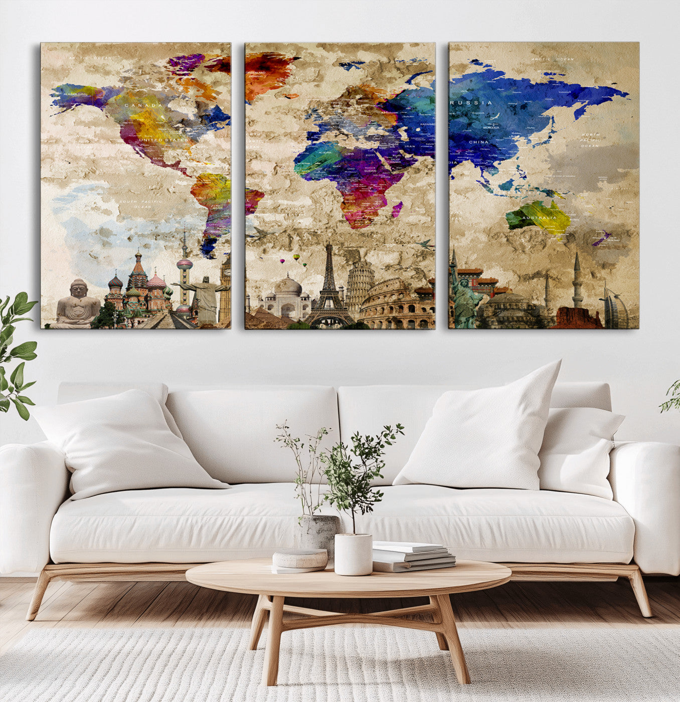 MGV-CV-60X30-3P - Push Pin World Map Canvas Print – Framed Wall Art for Couples to Track Their Travels – Anniversary