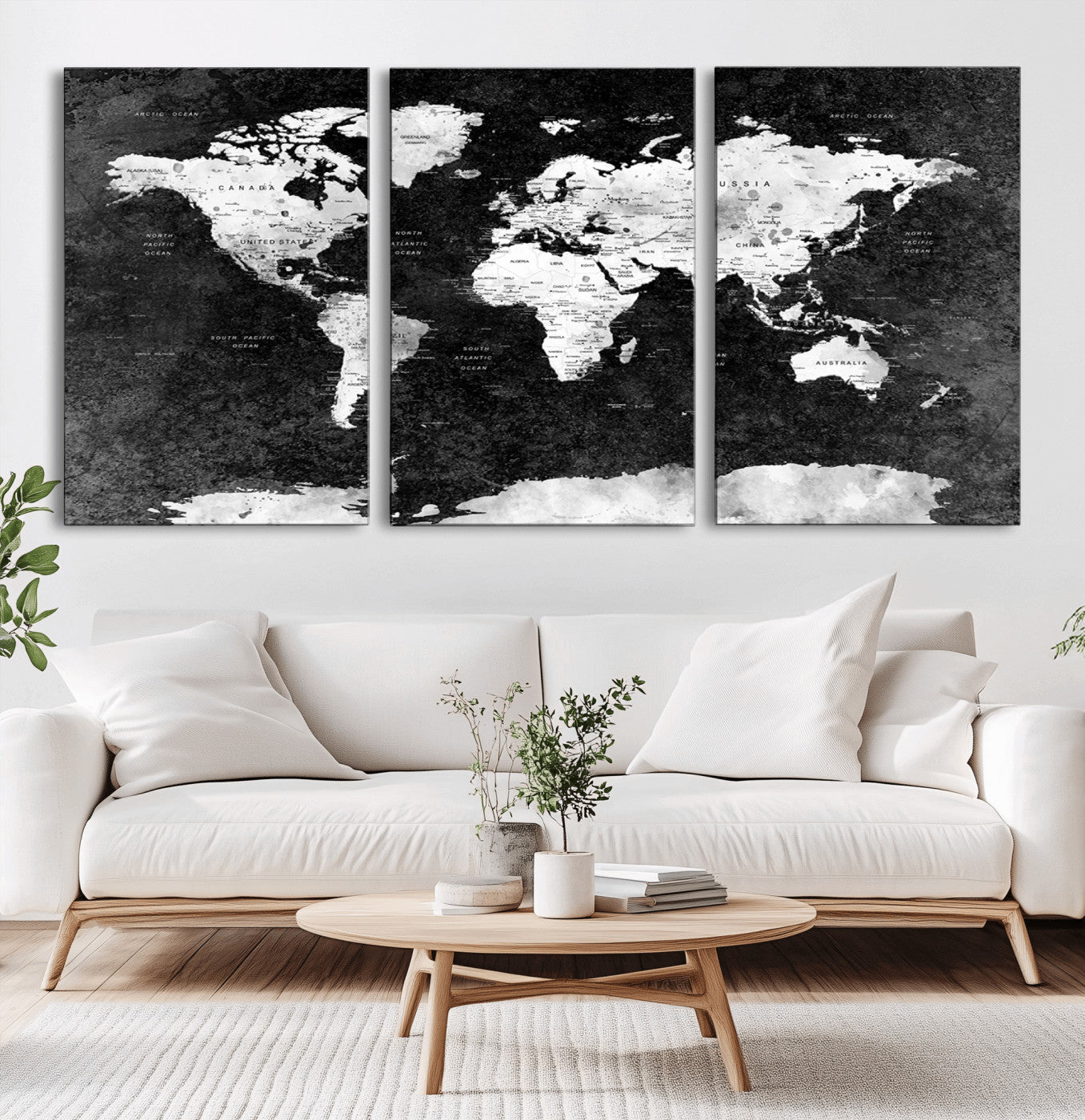 MGV-CV-60X30-3P - Push Pin World Map Canvas Print – Framed Wall Art for Couples to Track Their Travels – Anniversary