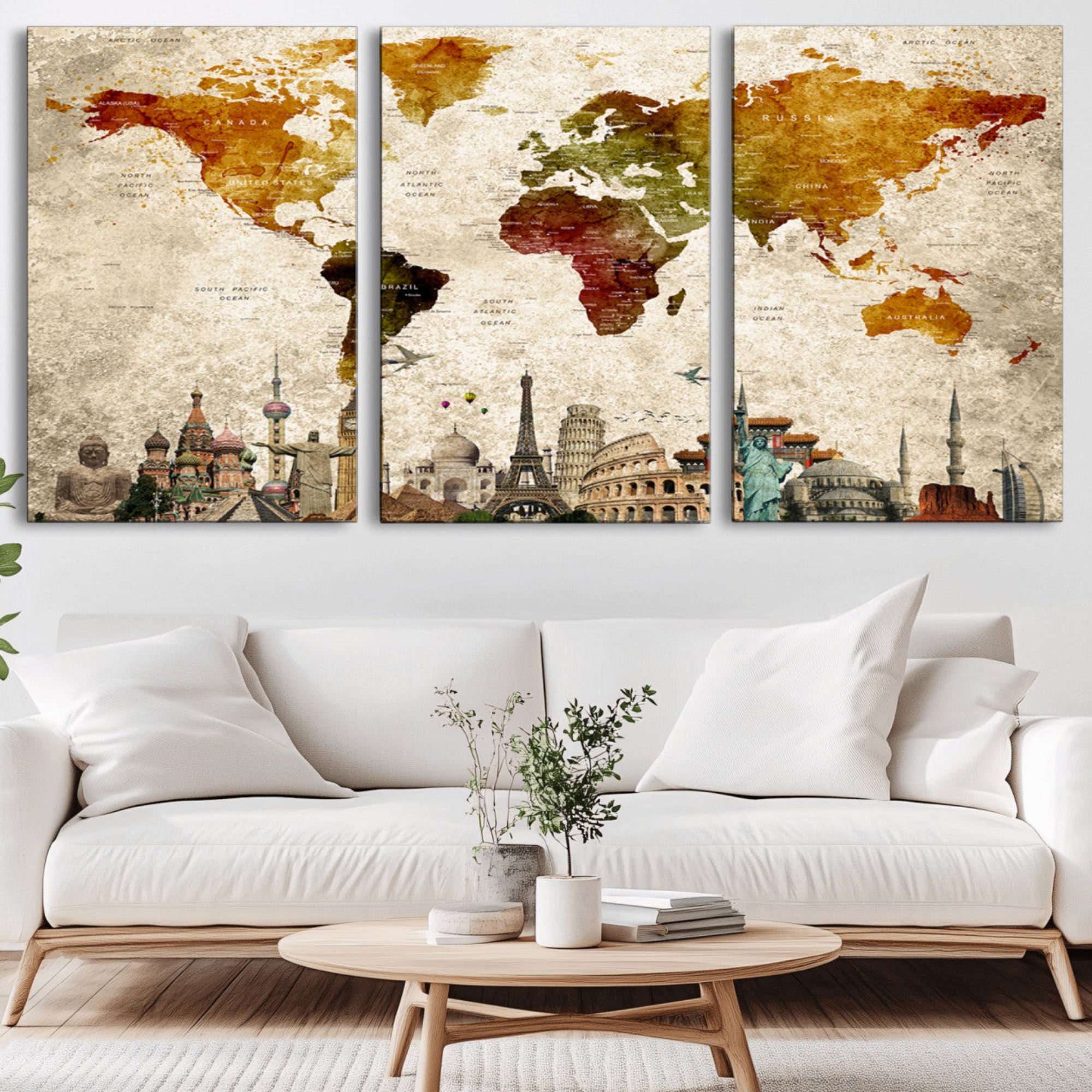 40637-MGV-CV-36X24-Push Pin World Map Canvas Print – Framed Travel Map Wall Art for Couples, Anniversary Gift, Modern Home or Office Decor