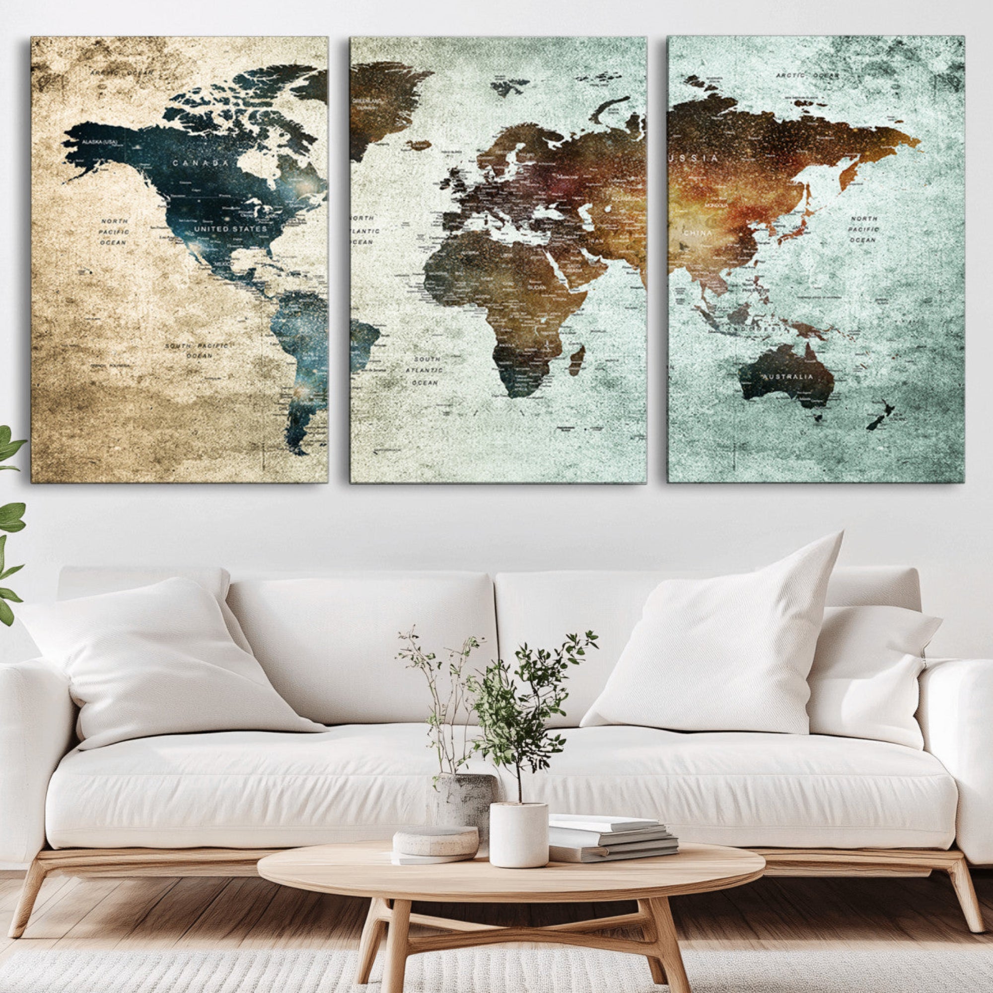 25140-MGV-CV-36X24-World Map Canvas Print – Framed Vintage Style Push Pin Wall Art, Elegant Travel Map Decor for Home or Office