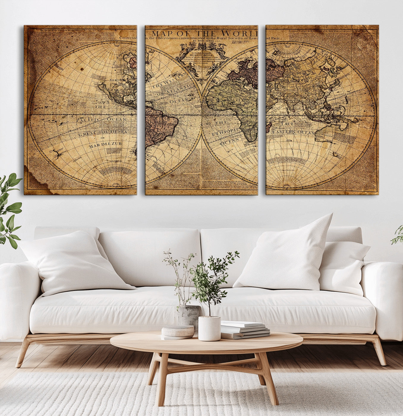 Ant1001-MGV-CV-36X24-Vintage World Map Wall Art Canvas – Antique Style Push Pin Travel Map, Framed Decorative Wall Decor for Home, Office