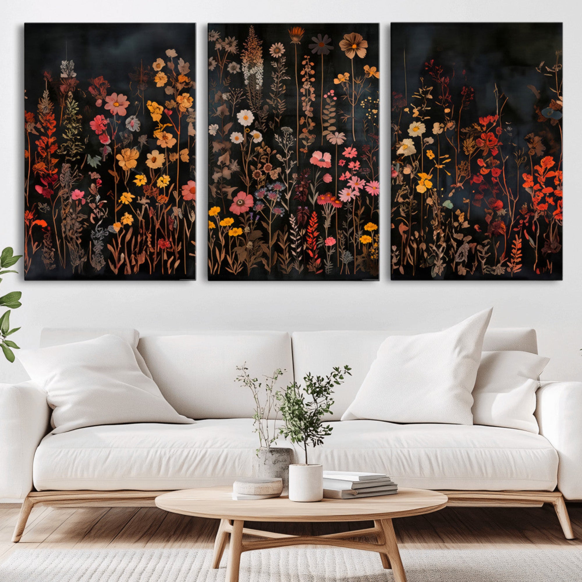 AbstFLF-MGV-CV-36X24-Large Floral Painting Print Illustration Flowers Canvas Wall Art Botanical Wall Decor Modern