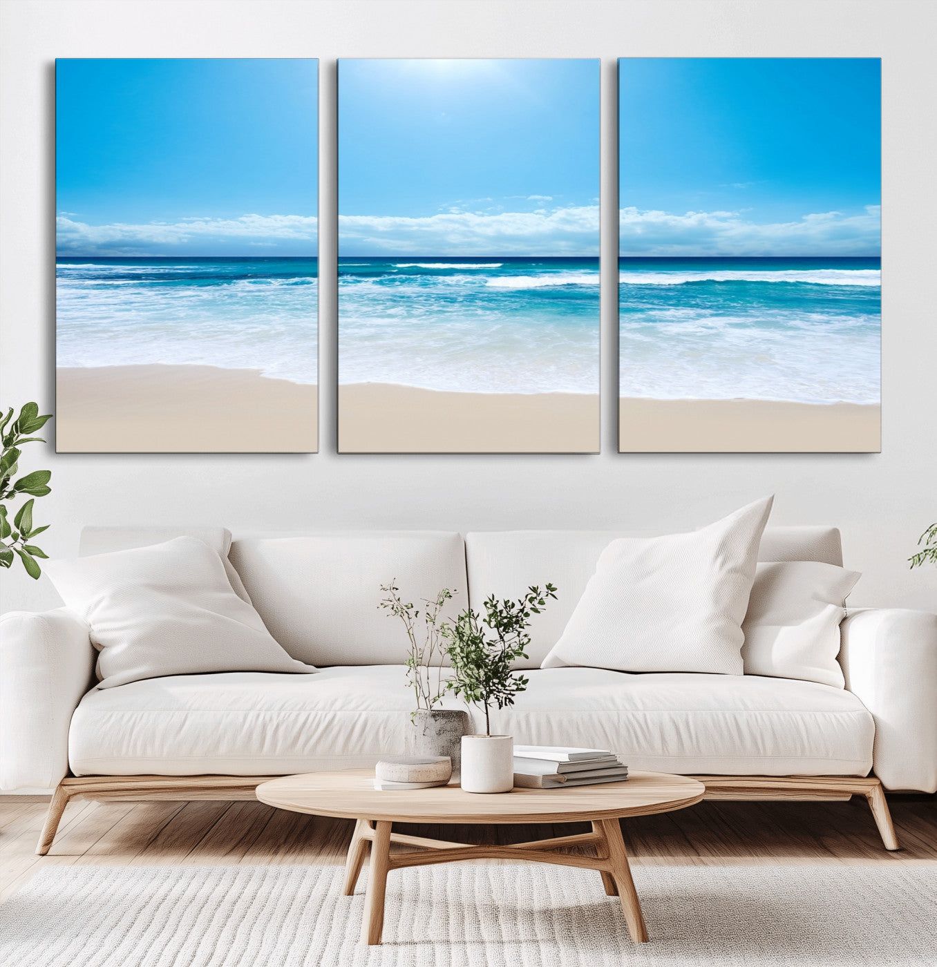 45929-MGV-CV-60X30-3P-Wall Art Canvas Print Shiny Blue Sea and Beach