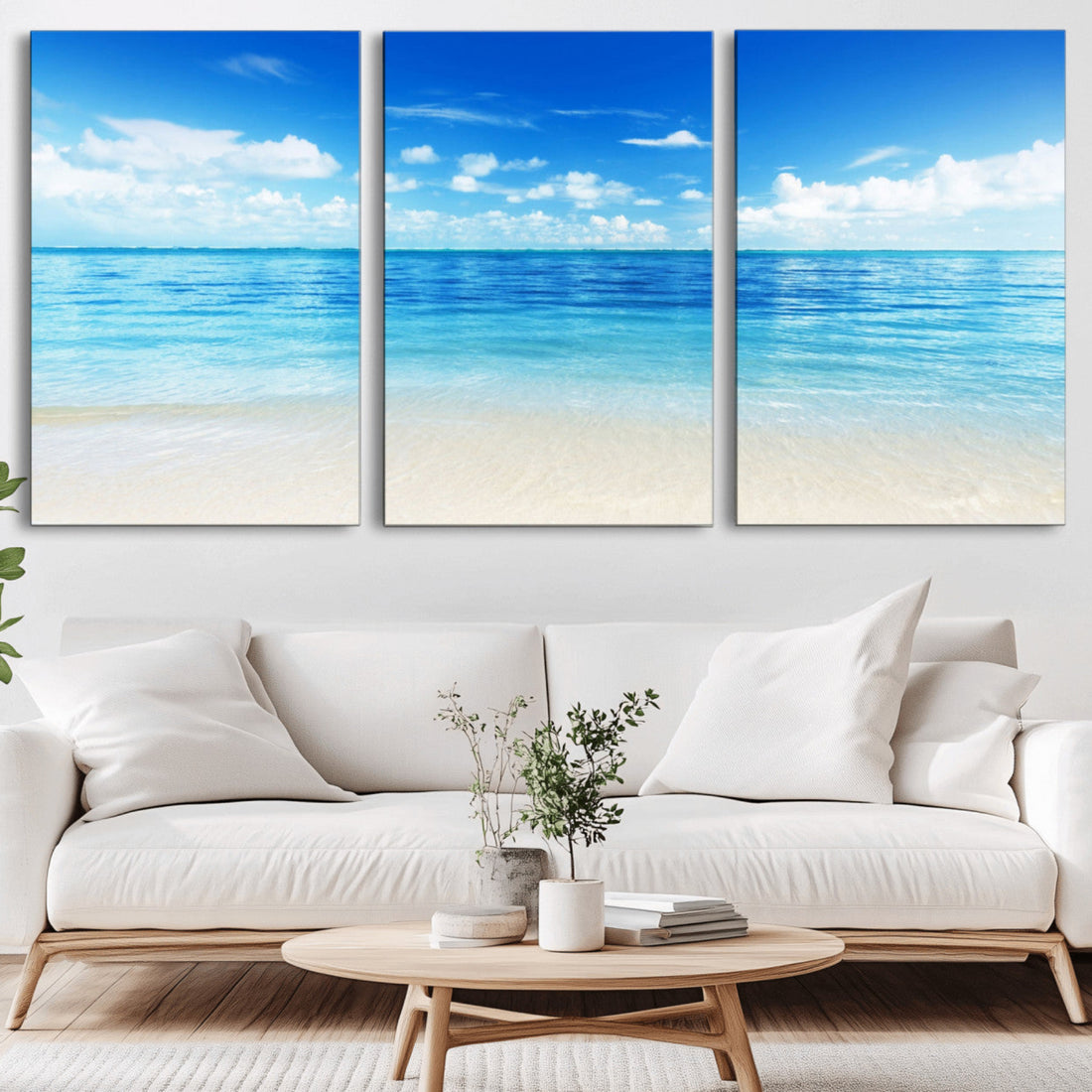 Beach Scene Canvas Wall Art Print | Tranquil Ocean Horizon and White Sand Beach