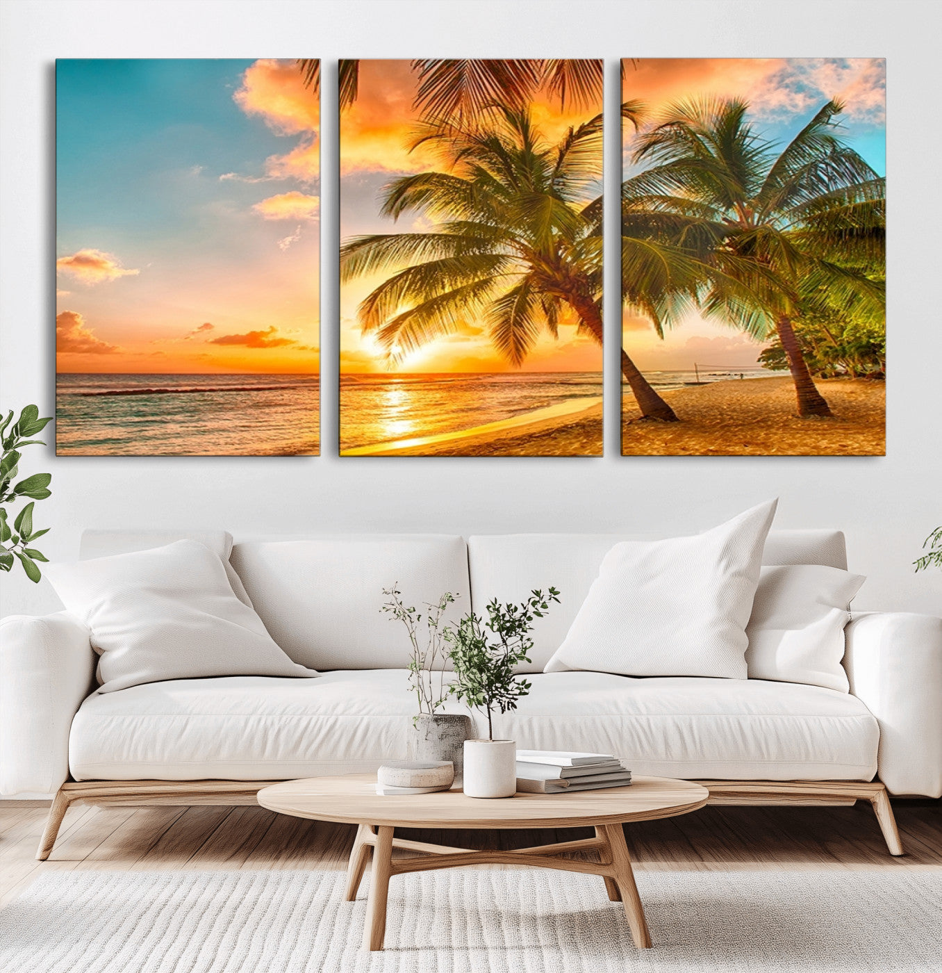 -Tropical Sunset Beach Canvas Wall Art Print – Vibrant Palm Trees and Coastal Sunset Wall Decor for