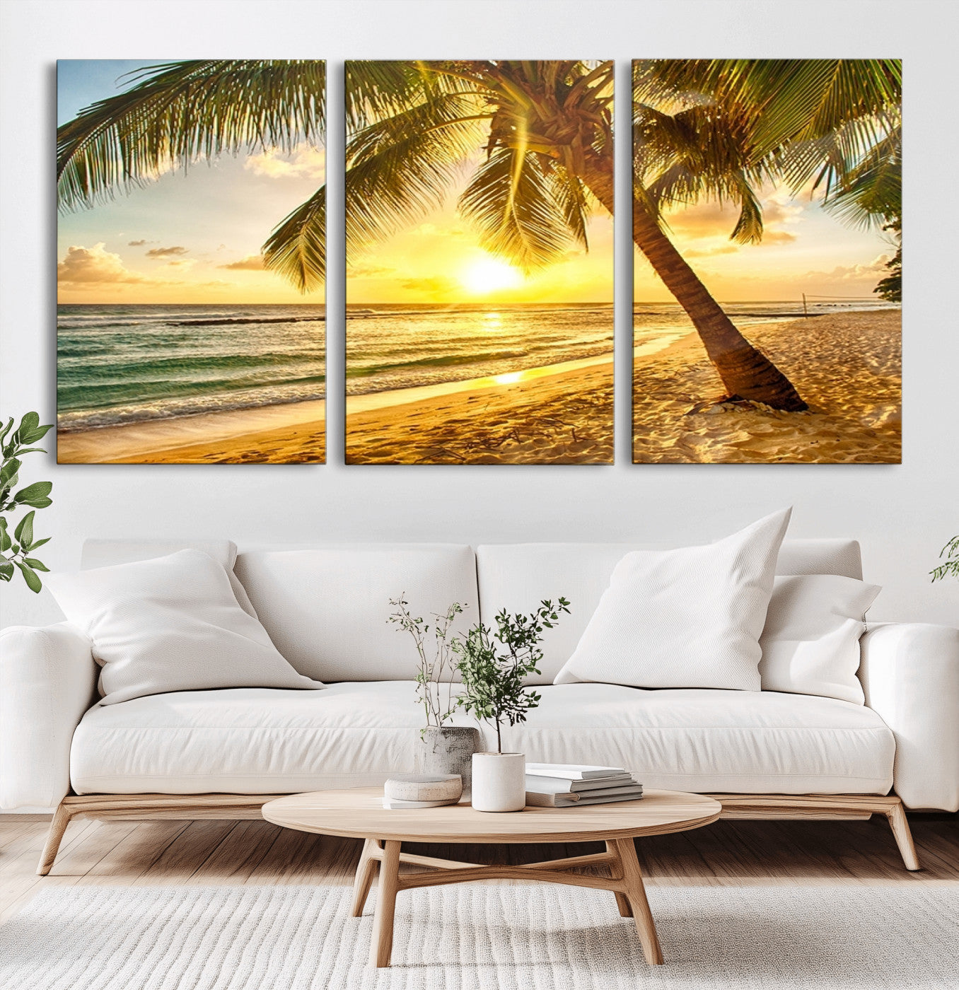 MGV-CV-60X30-3P - Beach Sunset Canvas Wall Art Print - Tropical Beach Canvas Wall Art Print – Vibrant Palm Trees and