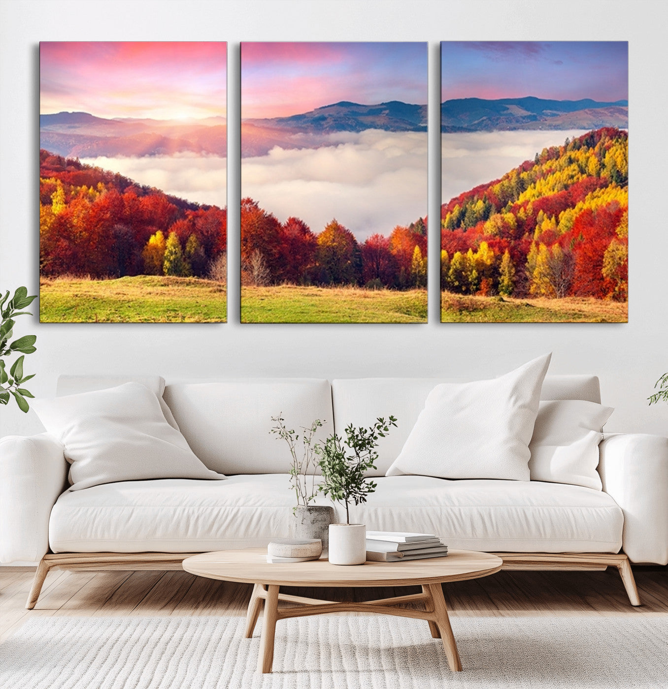 -Autumn Mountain Foggy Landscape Wall Art Canvas Print | Beautiful Forest Canvas Print | Misty