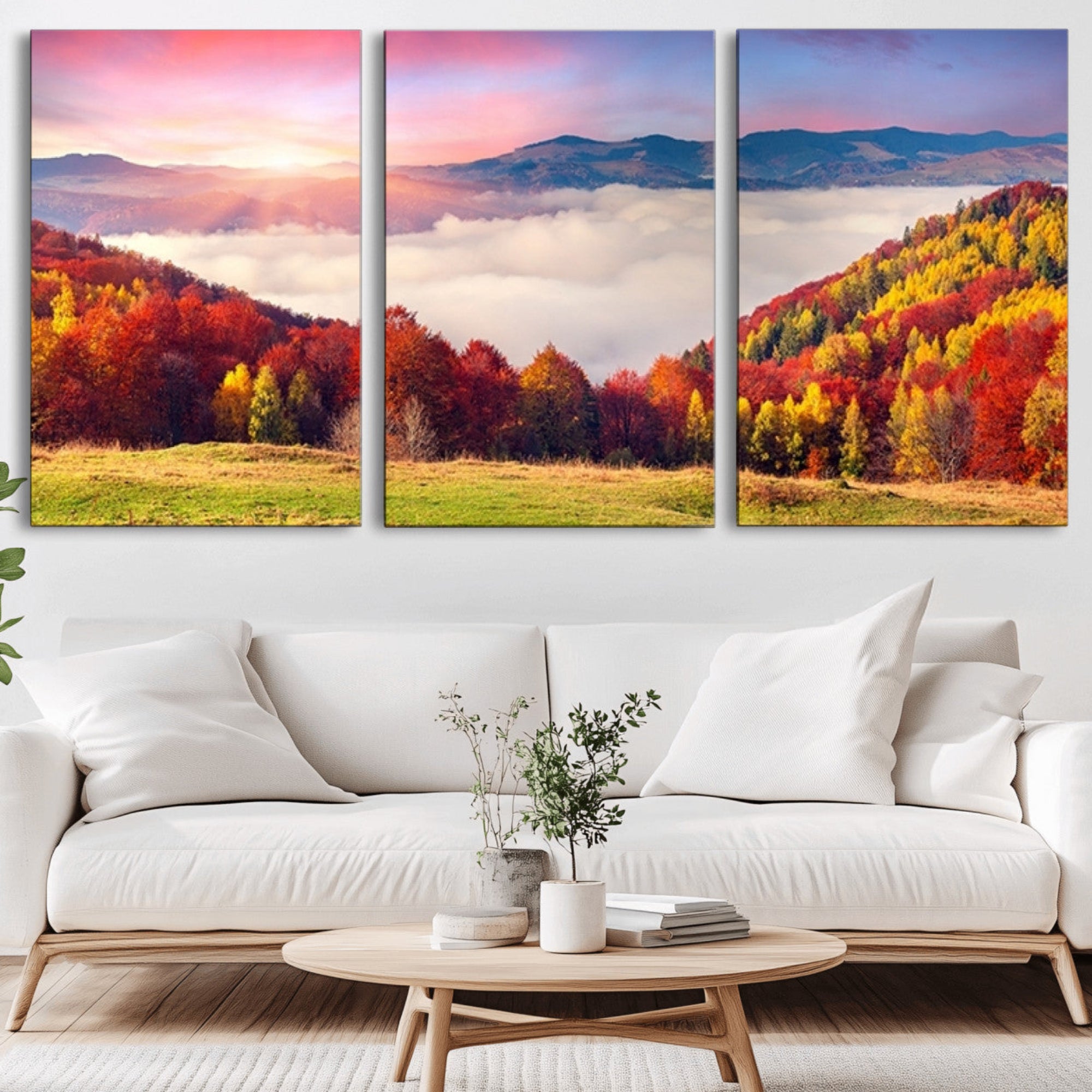 15394-MGV-CV-36X24-Autumn Mountain Foggy Landscape Wall Art Canvas Print | Beautiful Forest Canvas Print | Misty