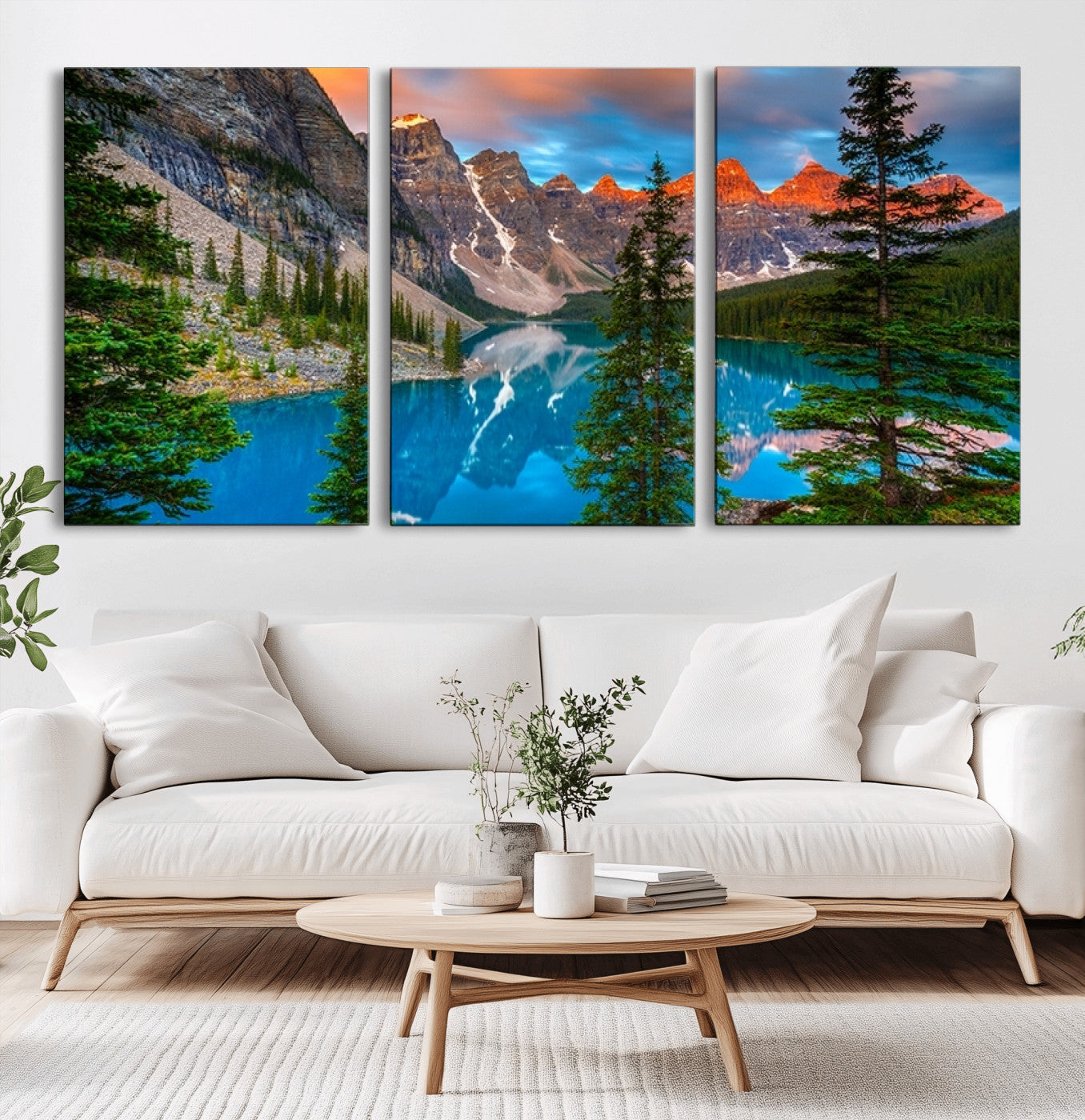 MGV-CV-60X30-3P - Canadian Rockies Moraine Lake Wall Art Canvas Print, Pine Trees Mountain Spring Canvas Print