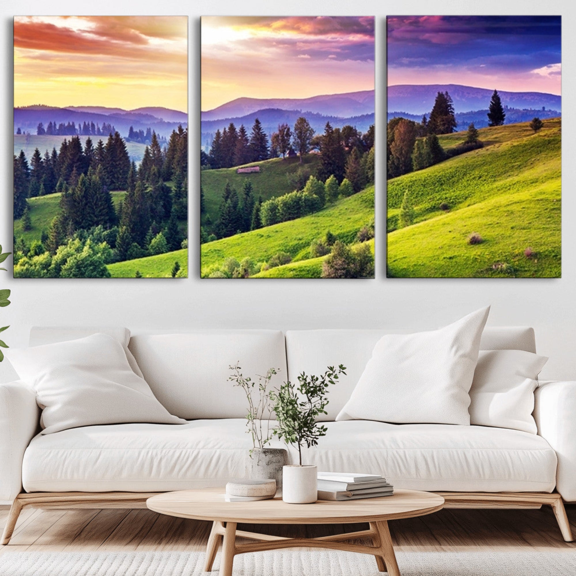 34314-MGV-CV-36X24-Green Hills and Sunset Wall Art Print - Scenic Landscape with Lush Greenery and Vibrant Sky, Ready