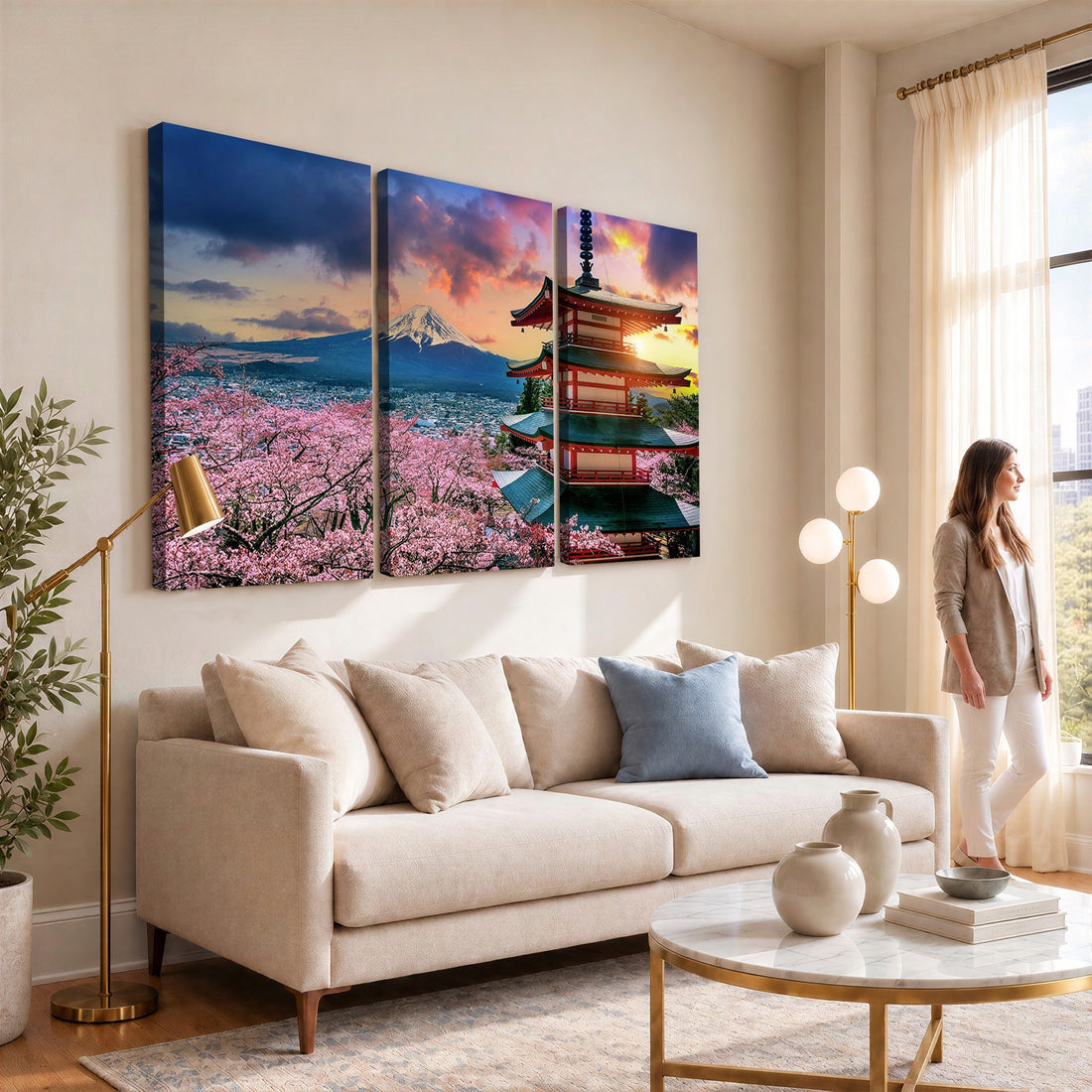 Cherry Blossoms Canvas Print, Chureito Pagoda and Mount Fuji Wall Art