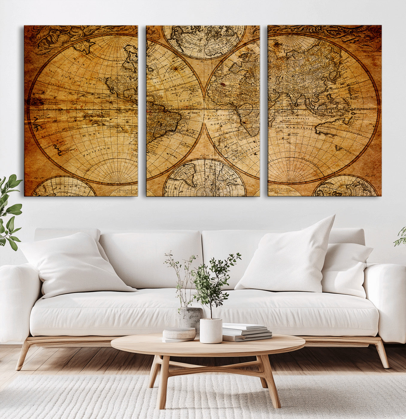 25517-MGV-CV-60X30-3P - Vintage World Map Canvas Print – Antique Push Pin Travel Map, Framed Wall Art for Home or Office Decor
