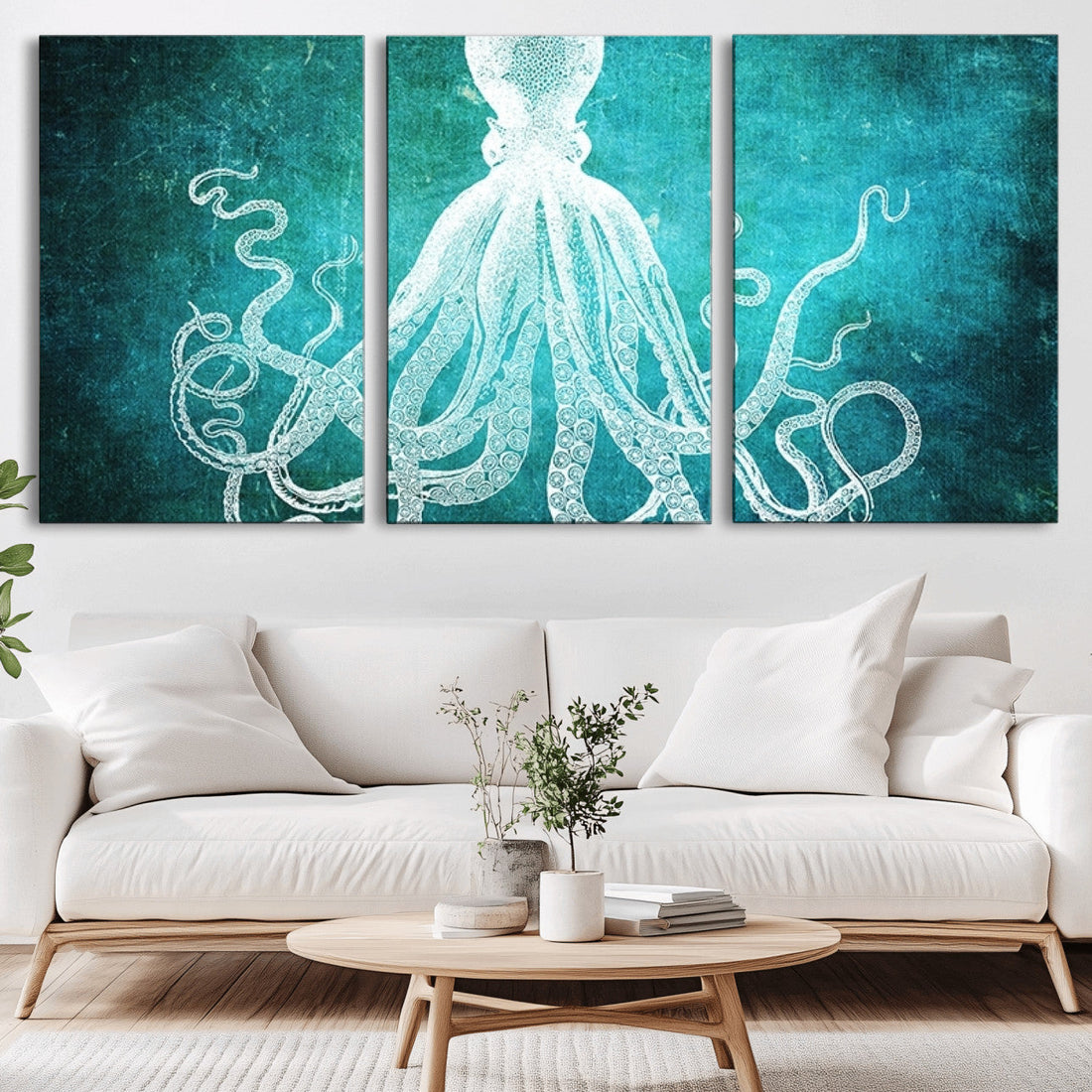 Green Octopus Abstract Wall Art Canvas Print