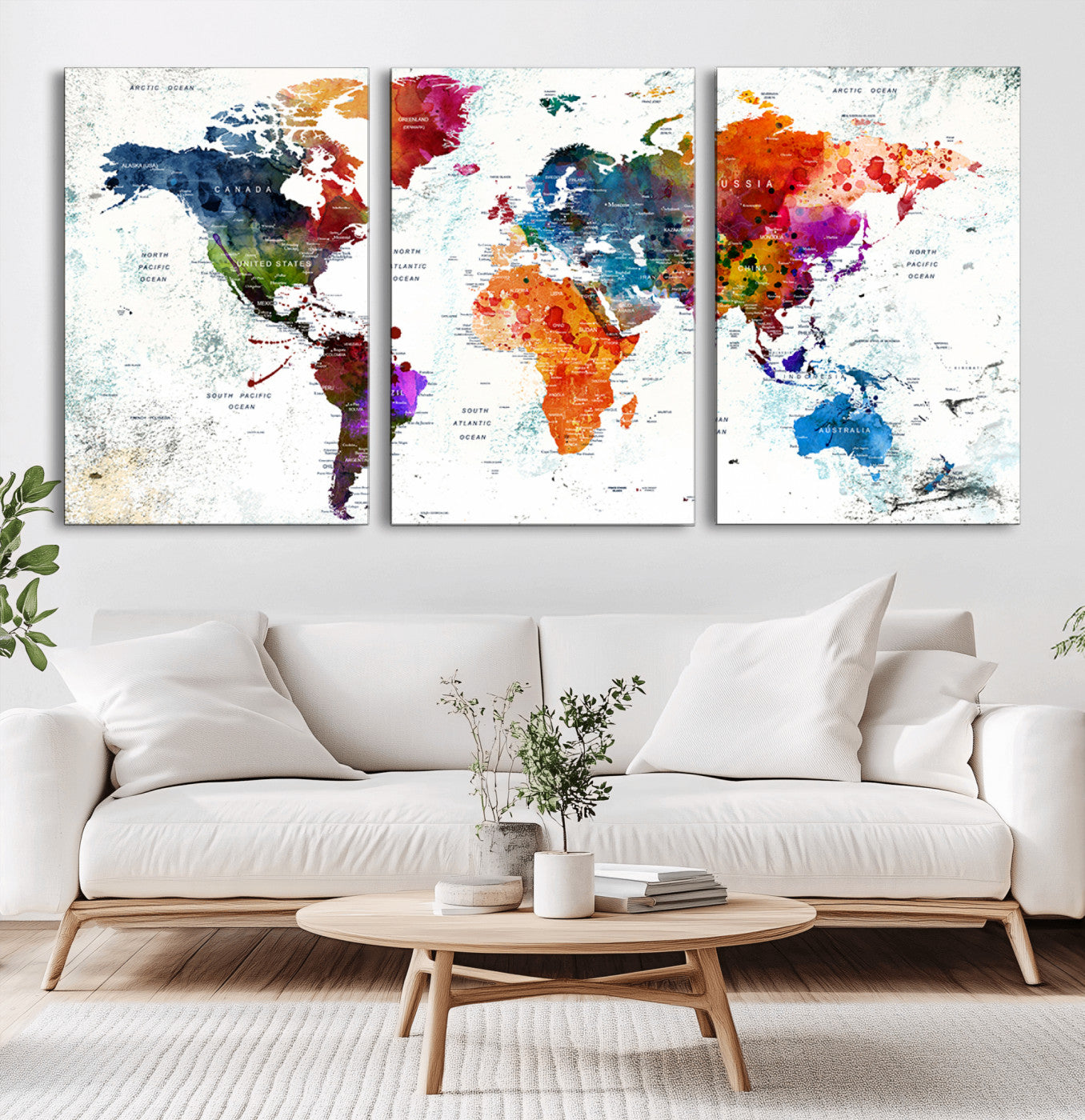 MGV-CV-60X30-3P - Push Pin World Map Canvas Print – Framed Wall Art for Couples to Track Their Travels – Anniversary