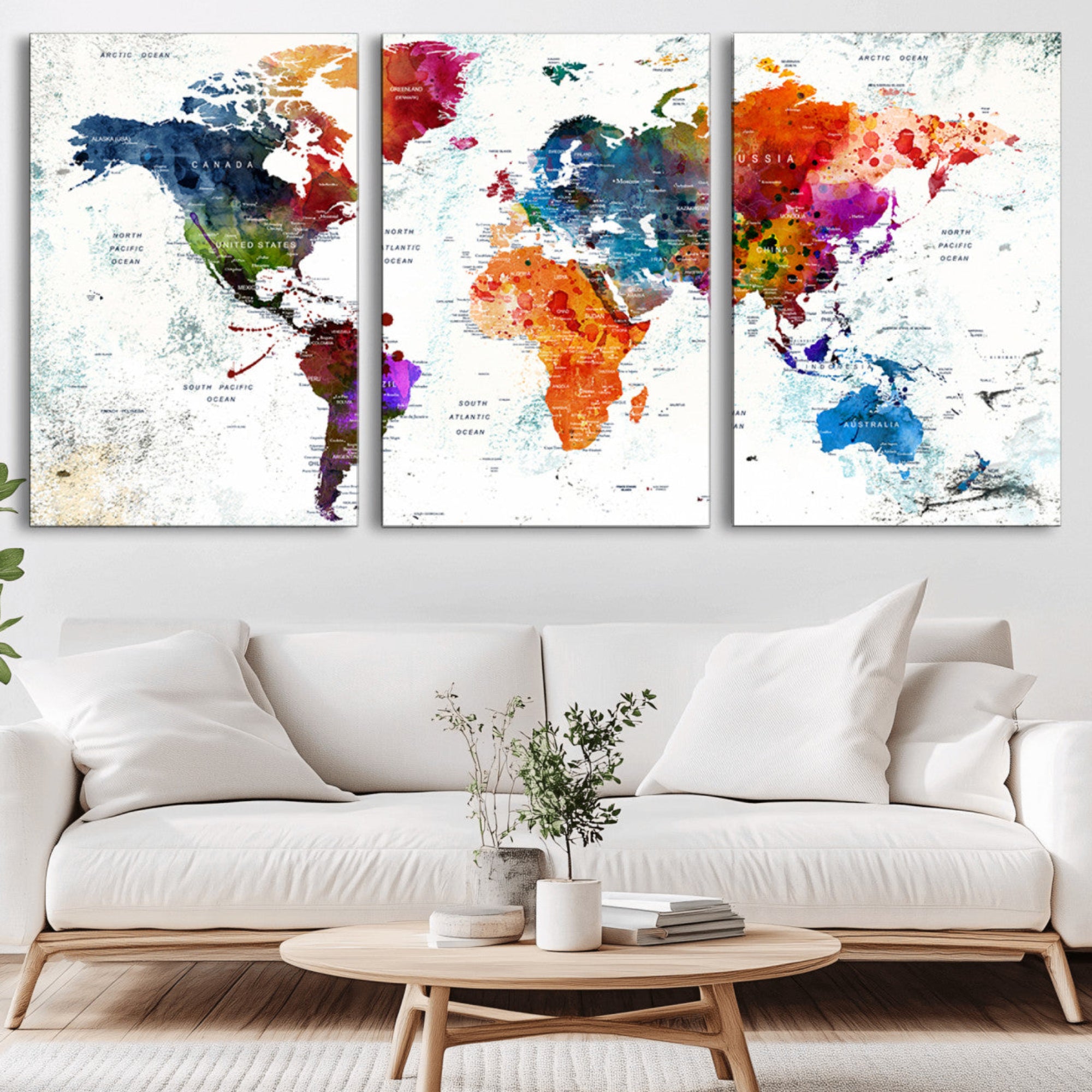 73167-MGV-CV-36X24-Push Pin World Map Canvas Print – Framed Travel Map Wall Art for Couples, Anniversary Gift, Modern Home or Office Decor
