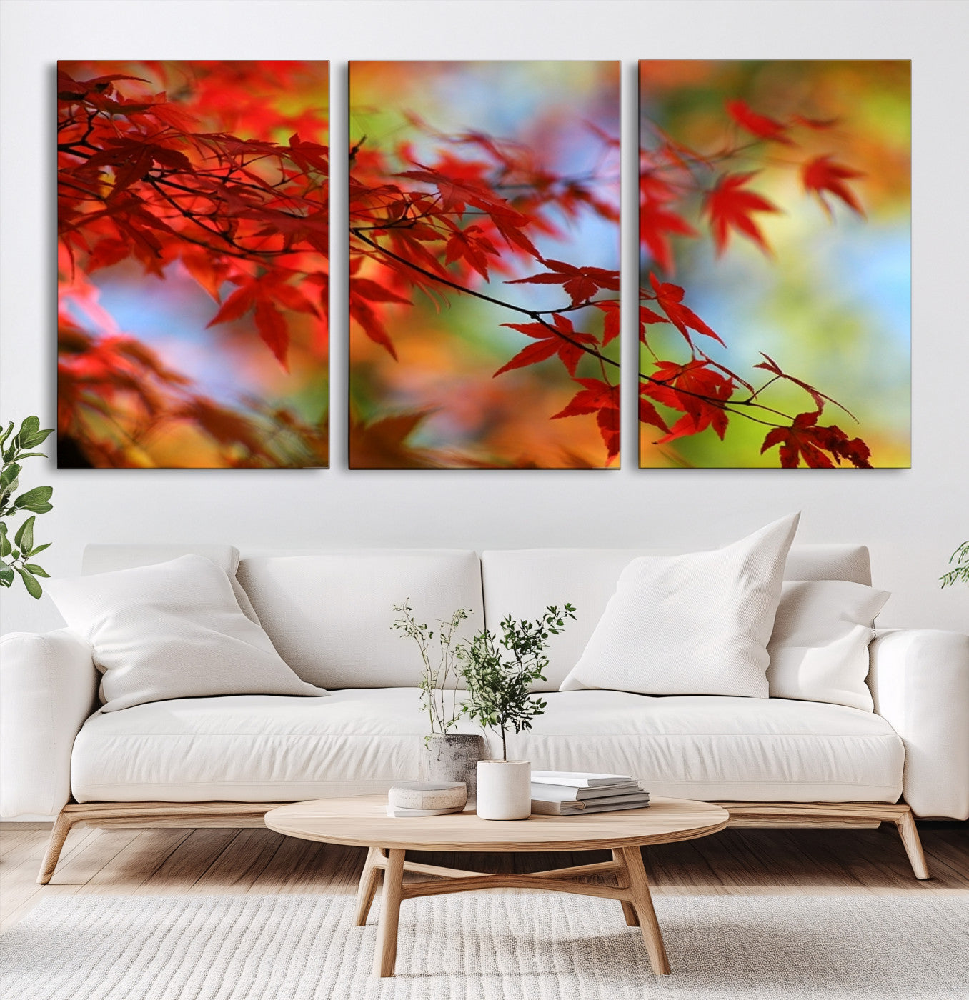 68946-MGV-CV-60X30-3P-Red Leaves Autumn Forest Wall Art Canvas, Red Leaves Autumn Forest Canvas Print