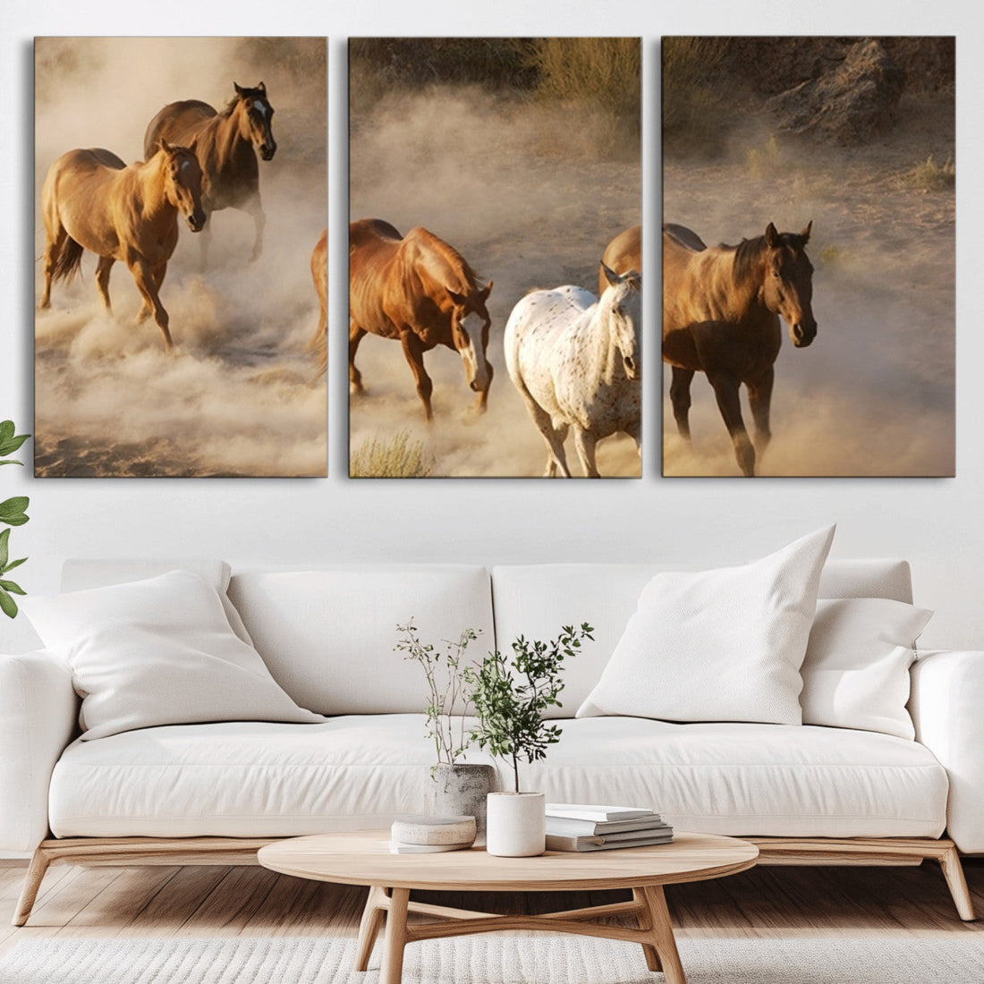 Large Wall Art 5 Horses Running on Sand Canvas Print