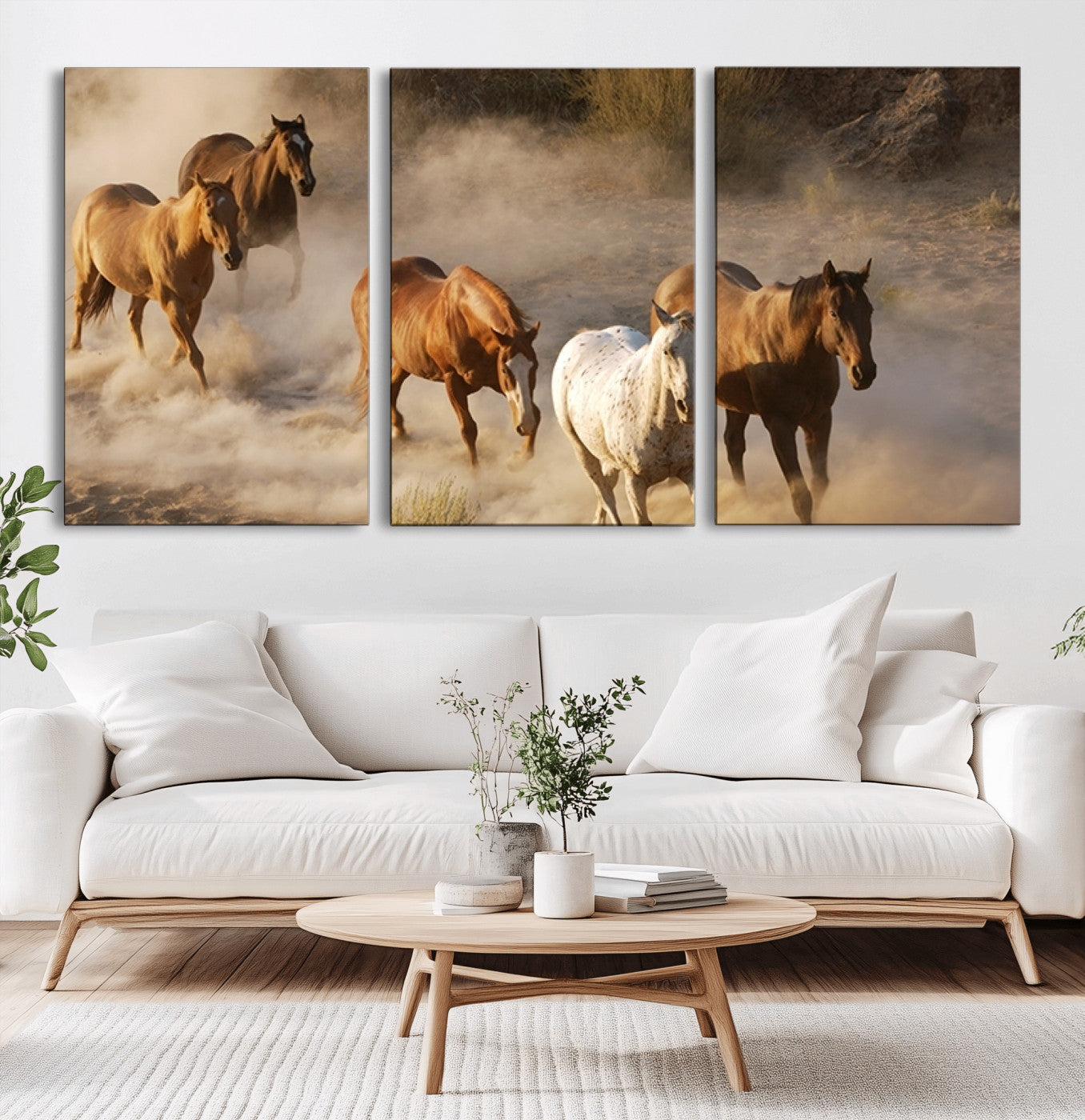 MGV-CV-60X30-3P - Large Wall Art 5 Horses Running on Sand Canvas Print