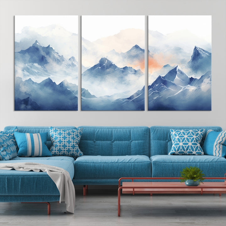 Blue Orange Abstract Mountain Wall Art