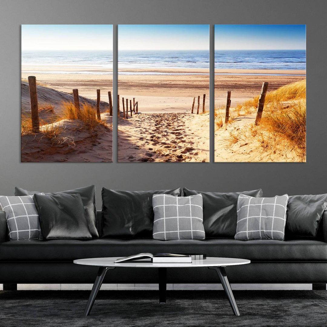 Serene Beach Path Canvas Art, Giclee Canvas Print with Gallery Wrap, Coastal Sand Dunes Wall Art Featuring Canon Print Quality