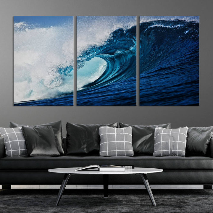 Ocean Wave at Sunset Canvas Art, Large Wall Print of Vibrant Water Waves, Coastal Art for Living Room and Dining Room Decor