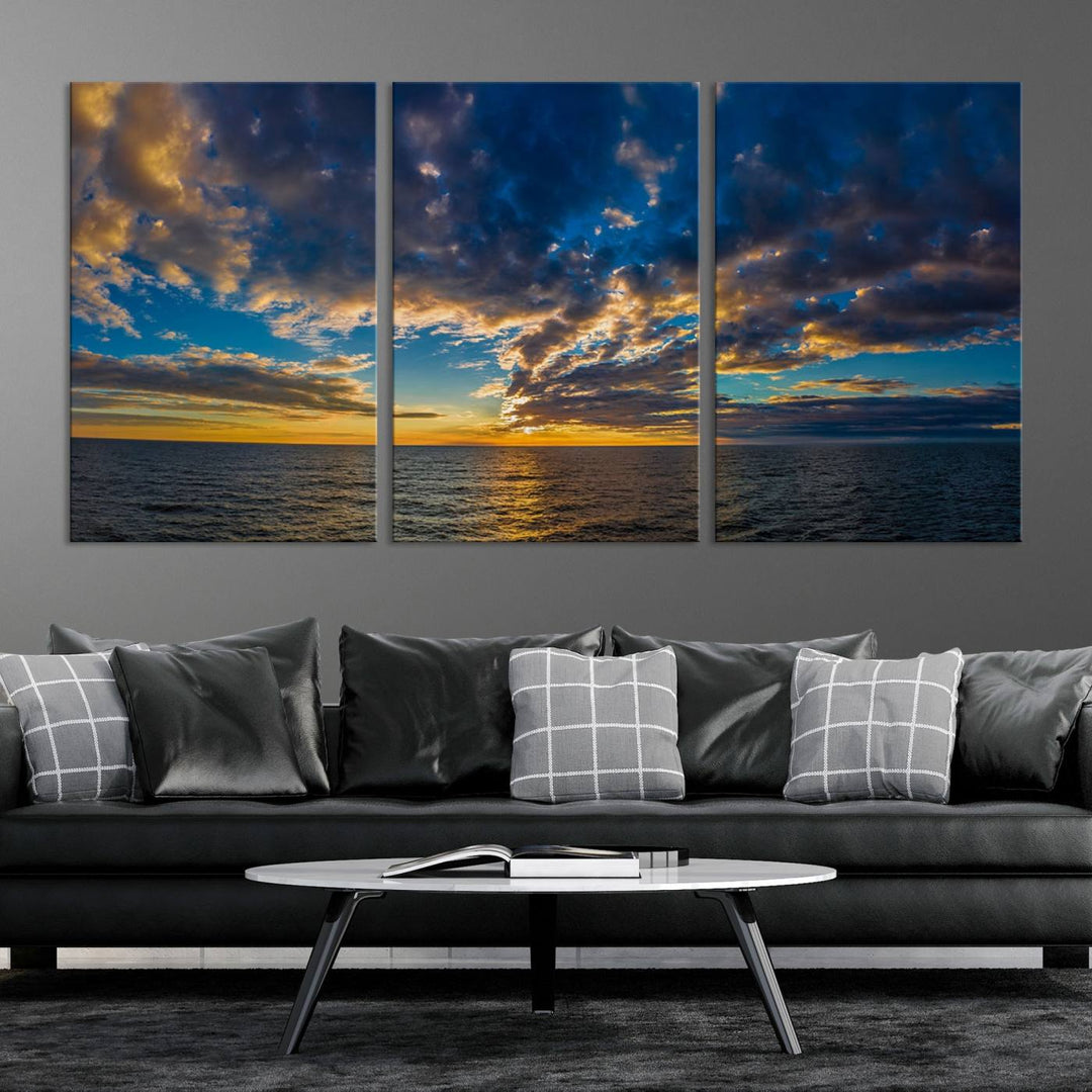 Dramatic Ocean Sunset Canvas Art, Panoramic Seascape Wall Art, Giclee Canvas Print with Canon Quality for Coastal Decor