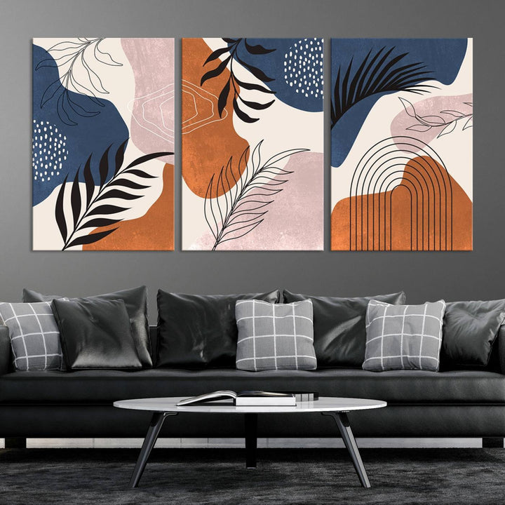 Boho Wall Art Canvas Print Set Mid-Century Prints Bohemian Wall Artwork Prints Boho Neutral