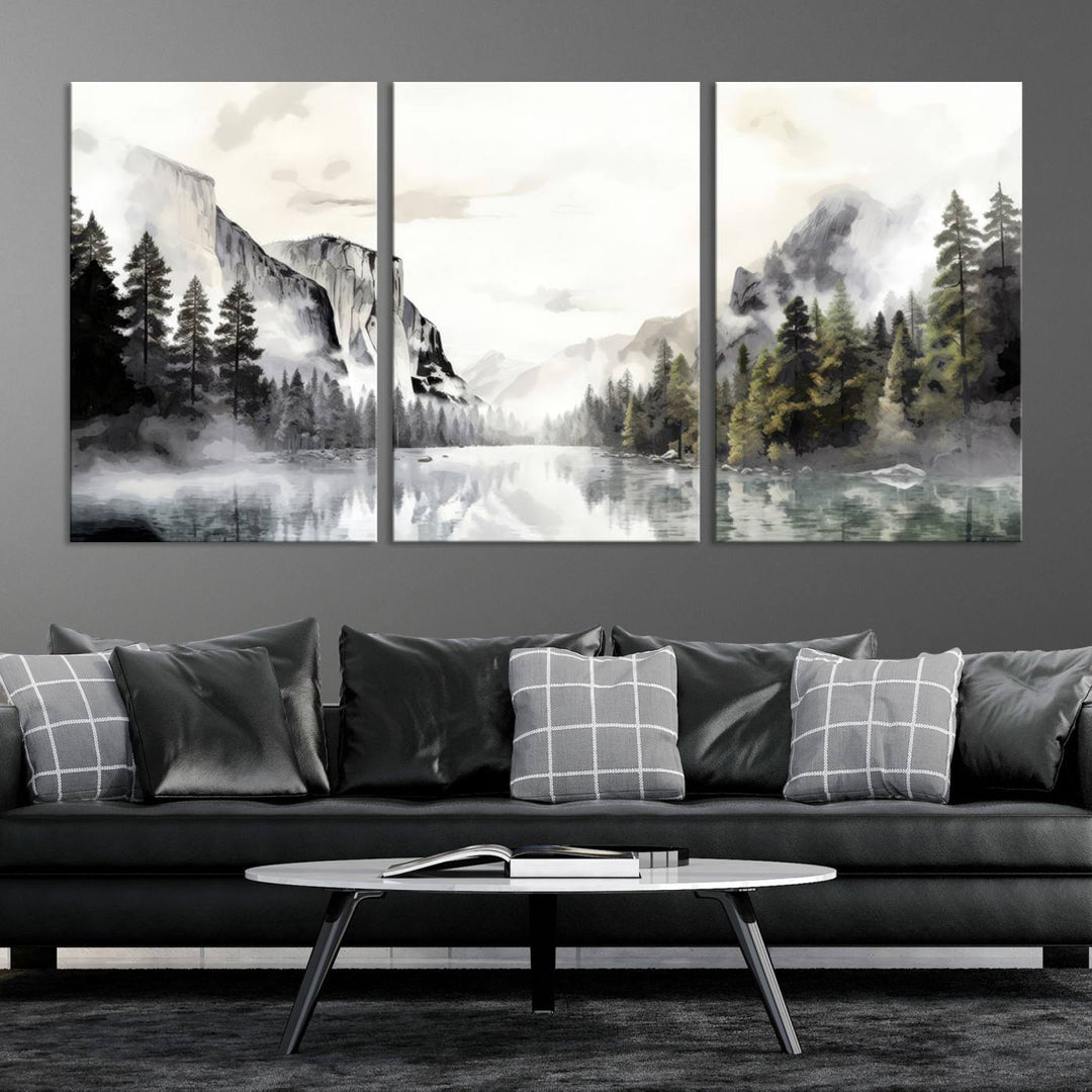 The Yosemite Valley Wall Art Canvas Print, a framed nature décor, is beautifully displayed.