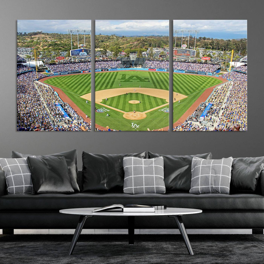 Aerial view of a sunny game day at Citi Field, captured in a 3-panel canvas print wall art.