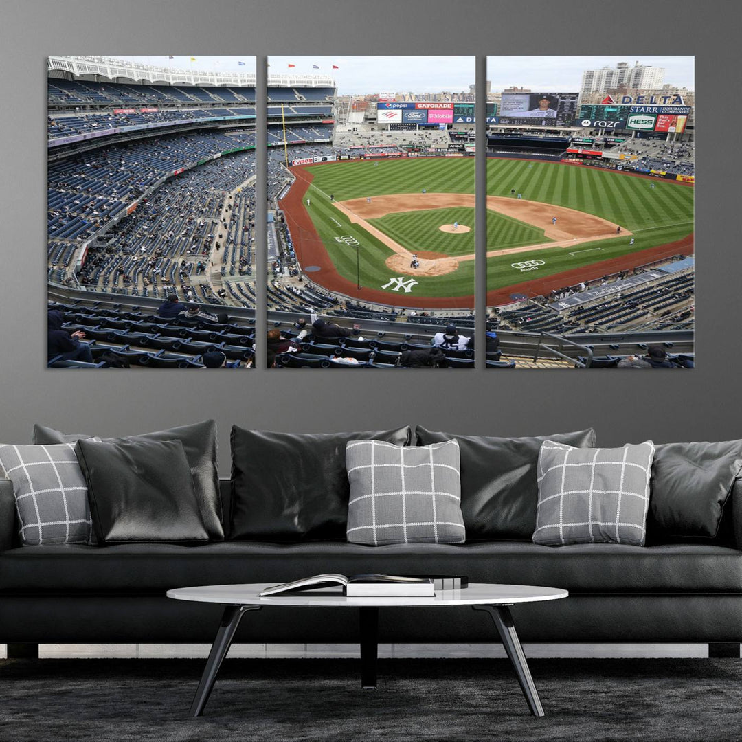 Aerial view of Yankee Stadium filled with fans, showcased on a New York Yankees Stadium Wall Art Canvas Print.