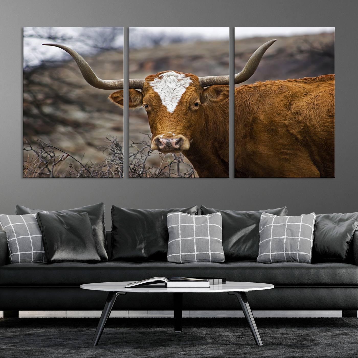 71797-MGV-CV-36X24-Texas Longhorn Canvas Wall Art - Longhorn Steer Canvas Wall Art Print- Rustic Western Animal Print, Large Longhorn Decor for Living Room,