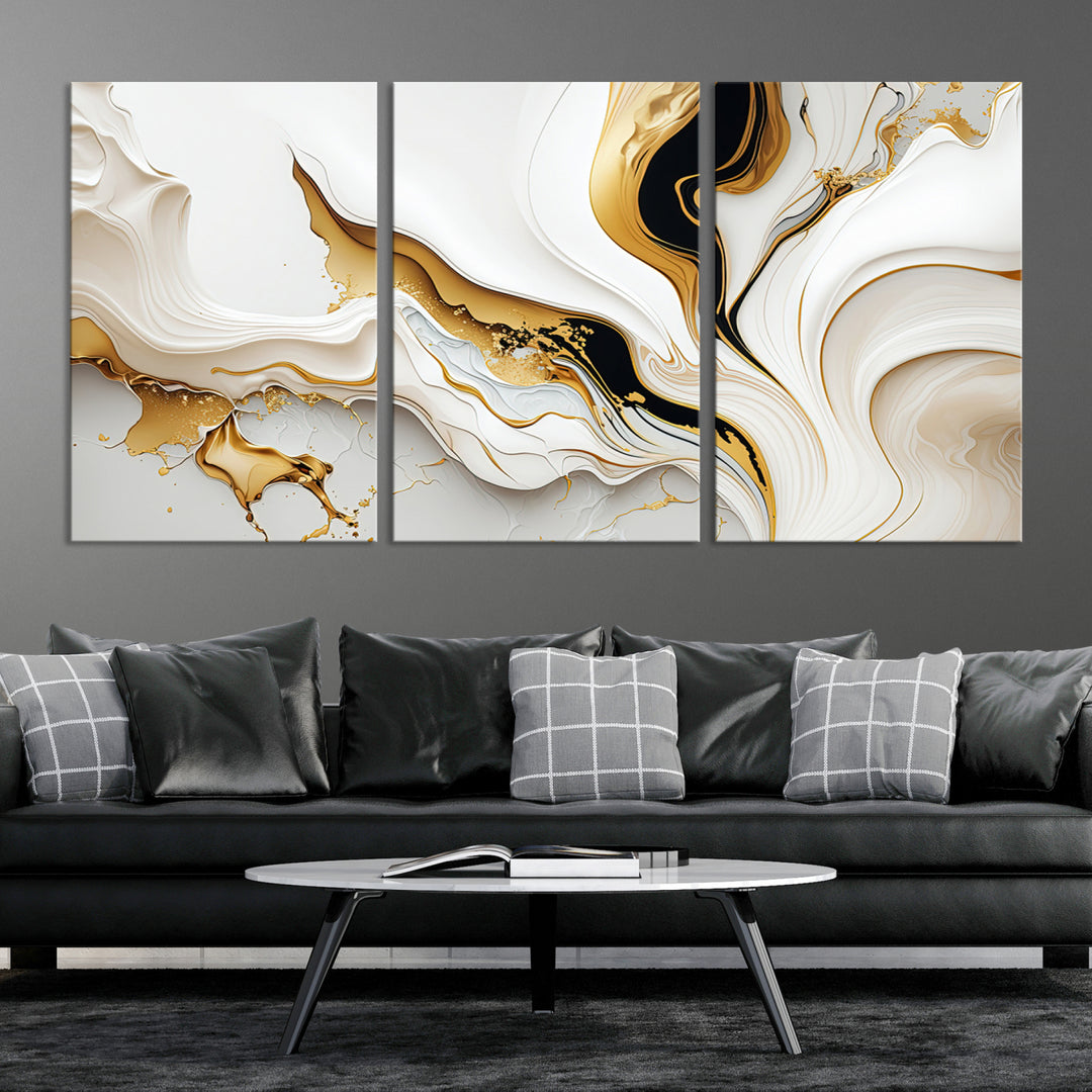 Abstract Geode Gold Marble Shape 3 - Pieces on Canvas Print